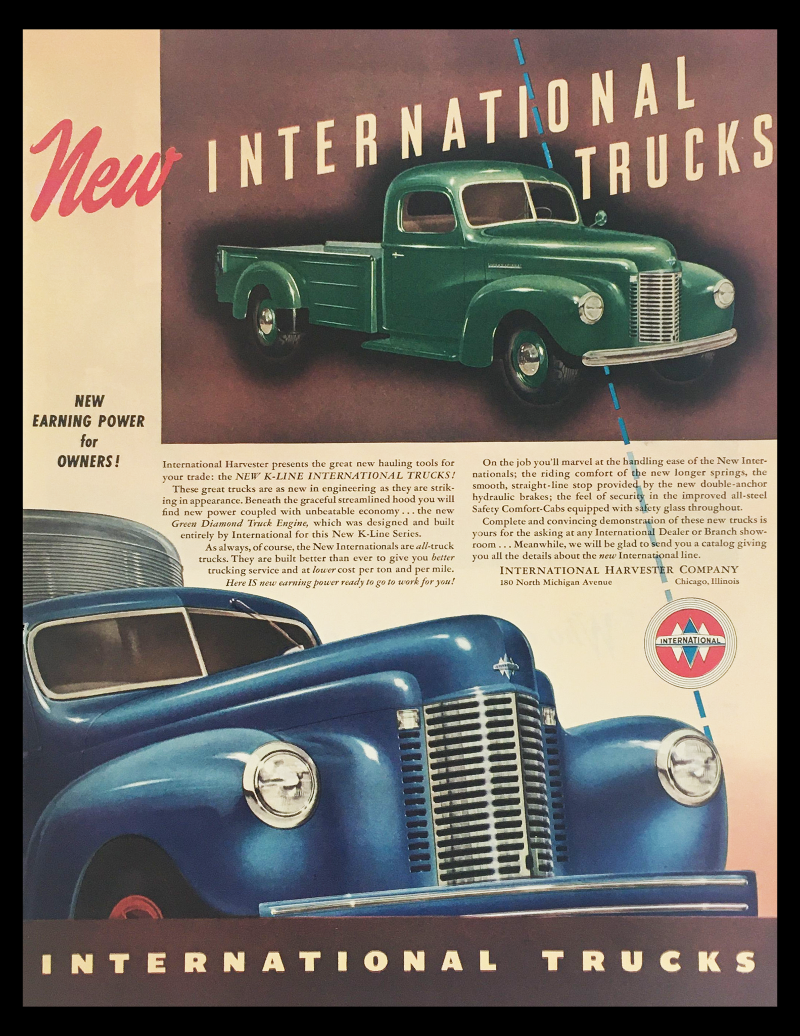 1941 International Harvester K-Line Truck Company Vintage Print Ad