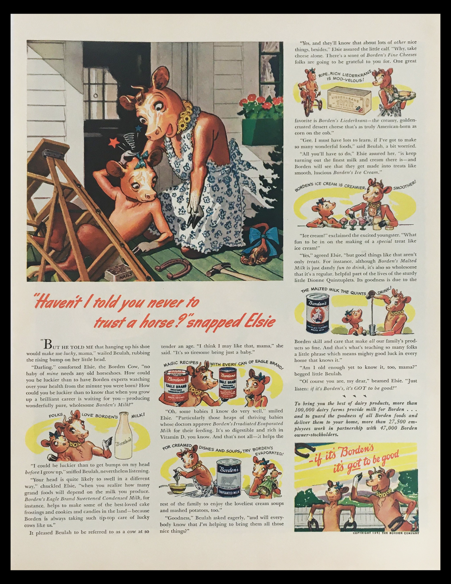 1941 Borden's Eagle Brand Sweetened Condensed Milk Vintage Print Ad