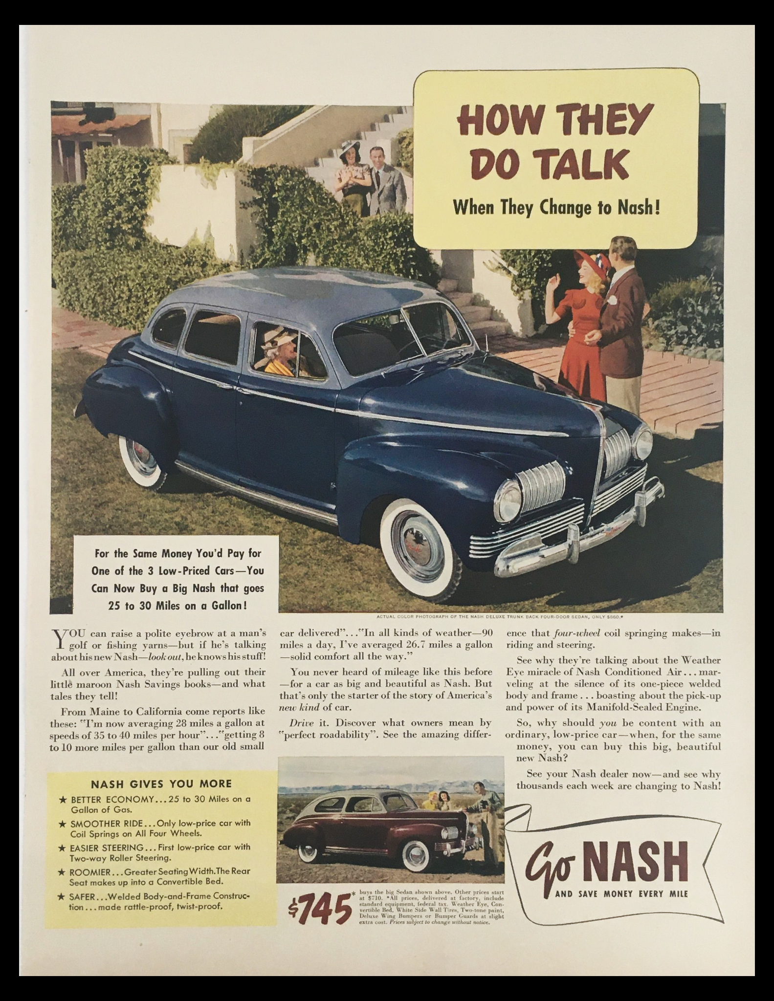 1941 Nash Low-Priced Sedan Cars Vintage Print Ad