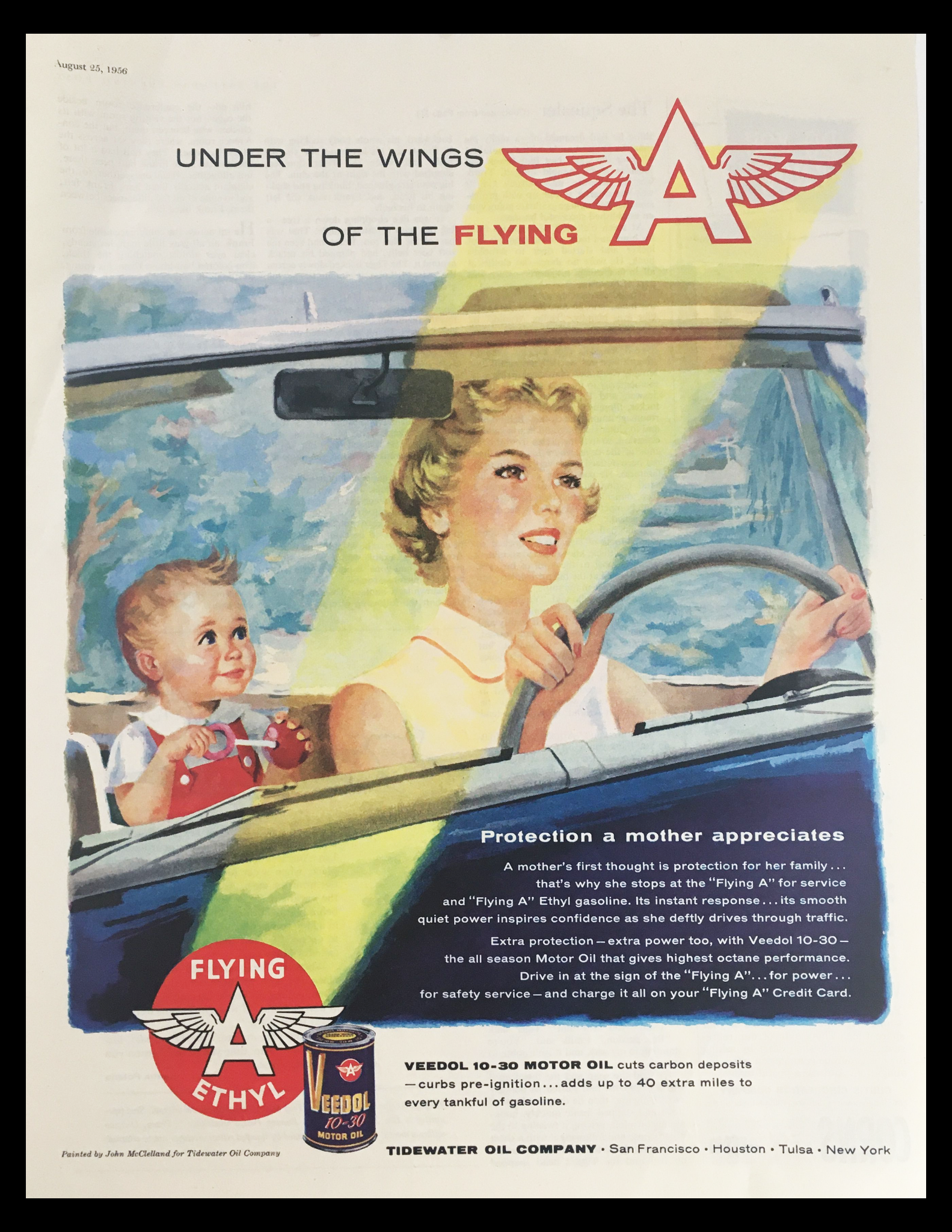 1956 Veedol 10-30 Motor Oil Flying Ethyl Vintage Print Ad