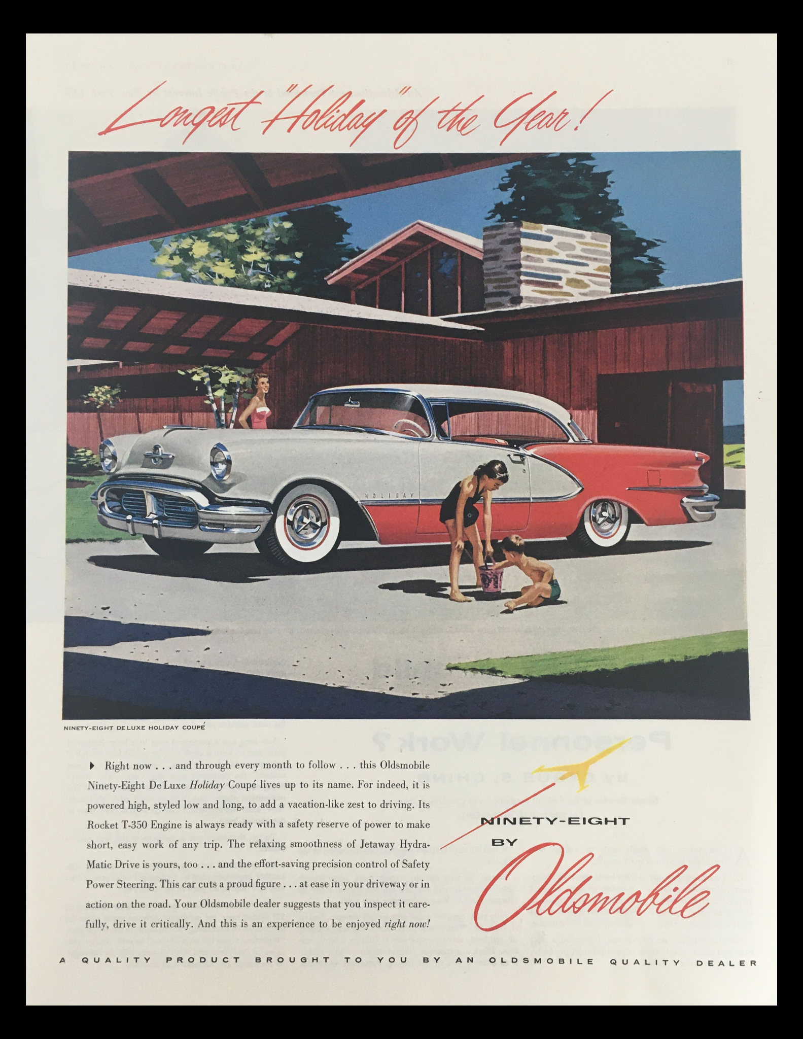 1956 Oldsmobile Ninety-Eight De Luxe Holiday Coupe Vintage Print Ad