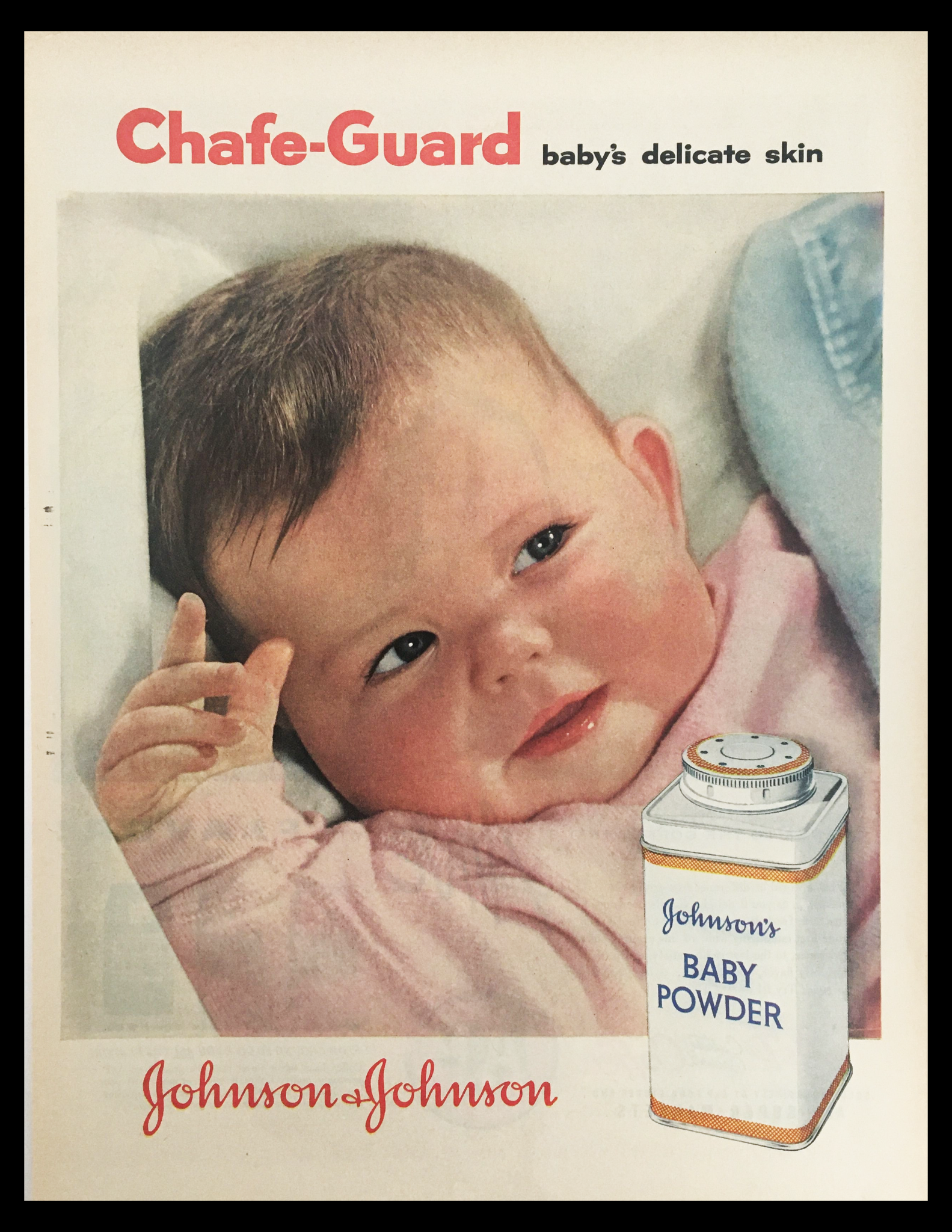 1956 Johnson & Johnson Chafe-Guard Baby Powder Vintage Print Ad