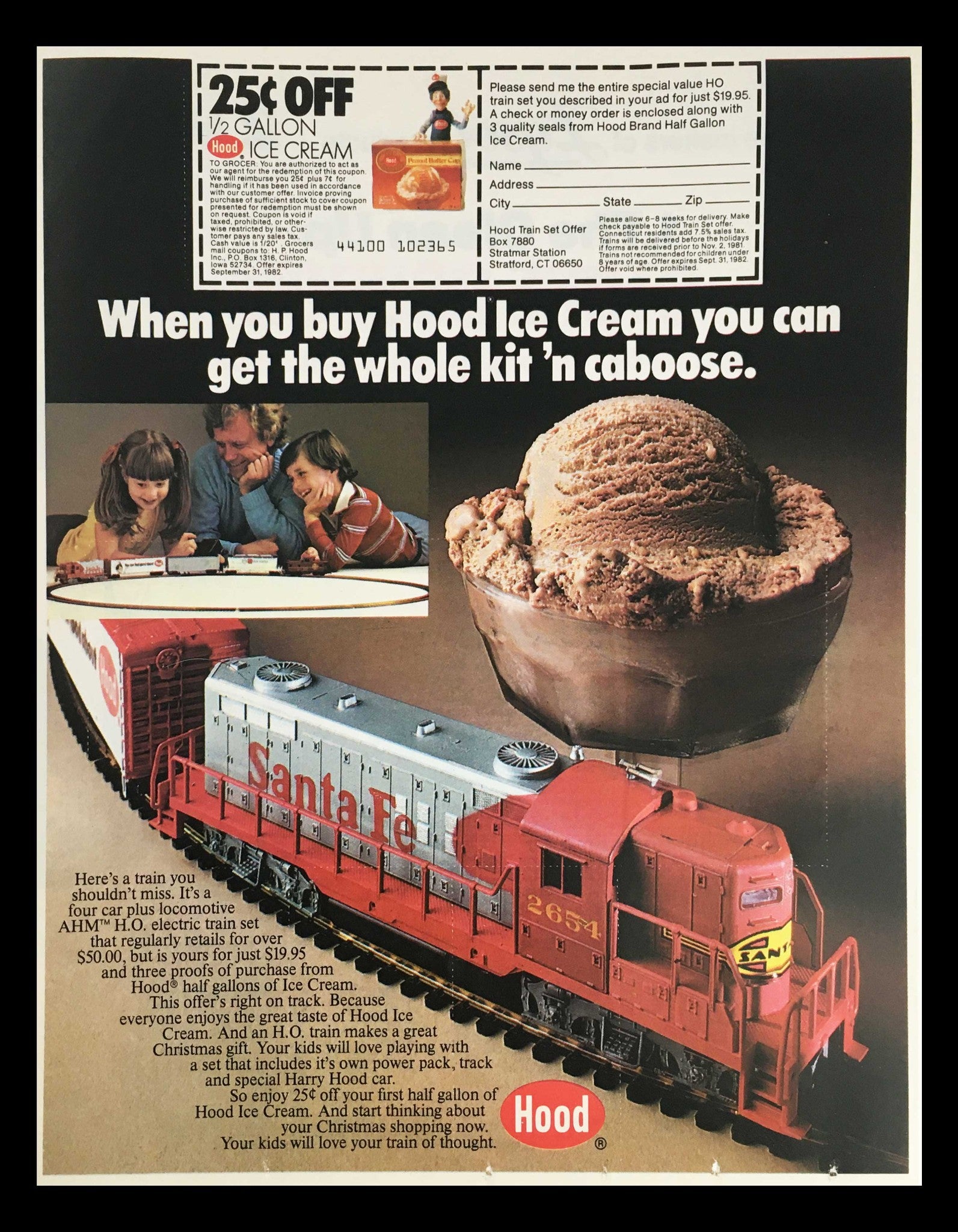 1982 Hood Ice Cream AHM H.O. Electric Train Circular Coupon Advertisement