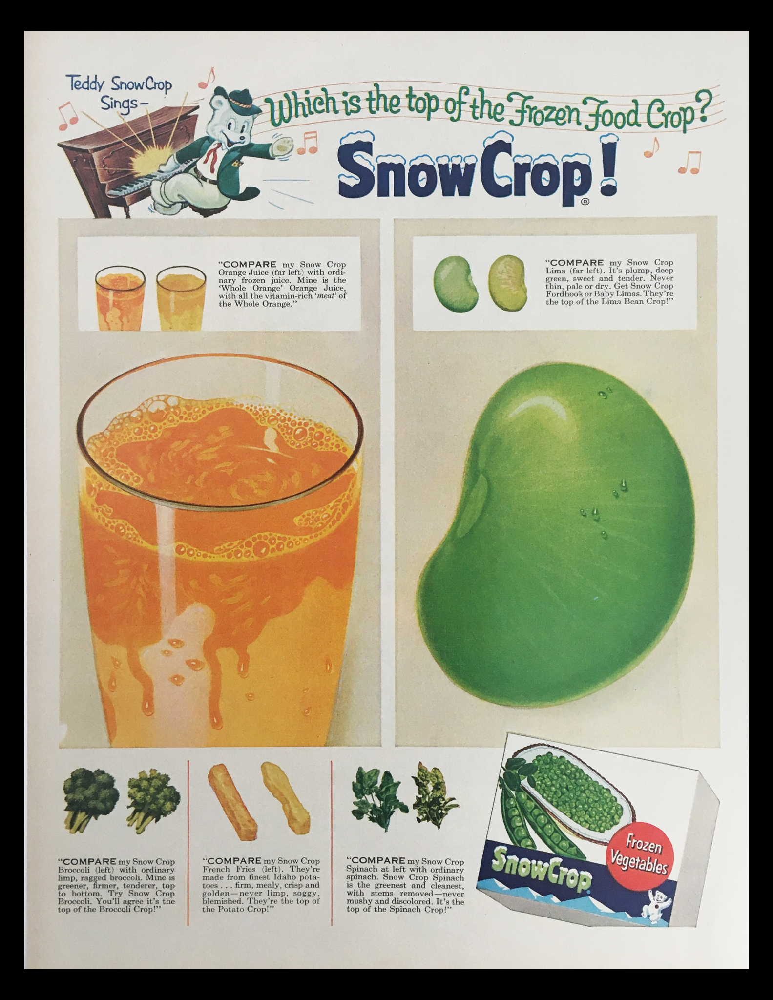 1956 Snow Crop Frozen Vegetables Vintage Print Ad