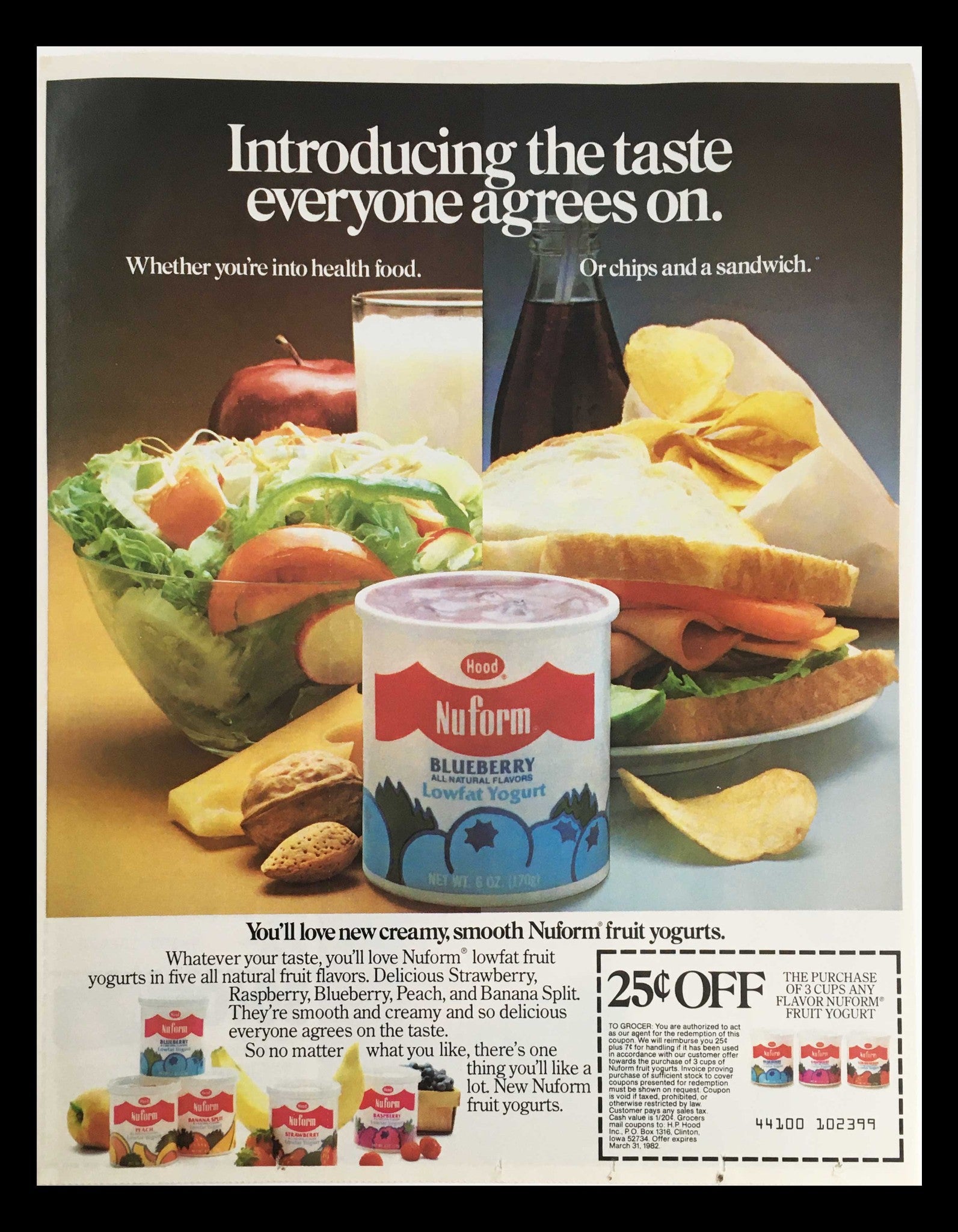 1982 Hood NuForm Lowfat Natural Yogurt Circular Coupon Advertisement