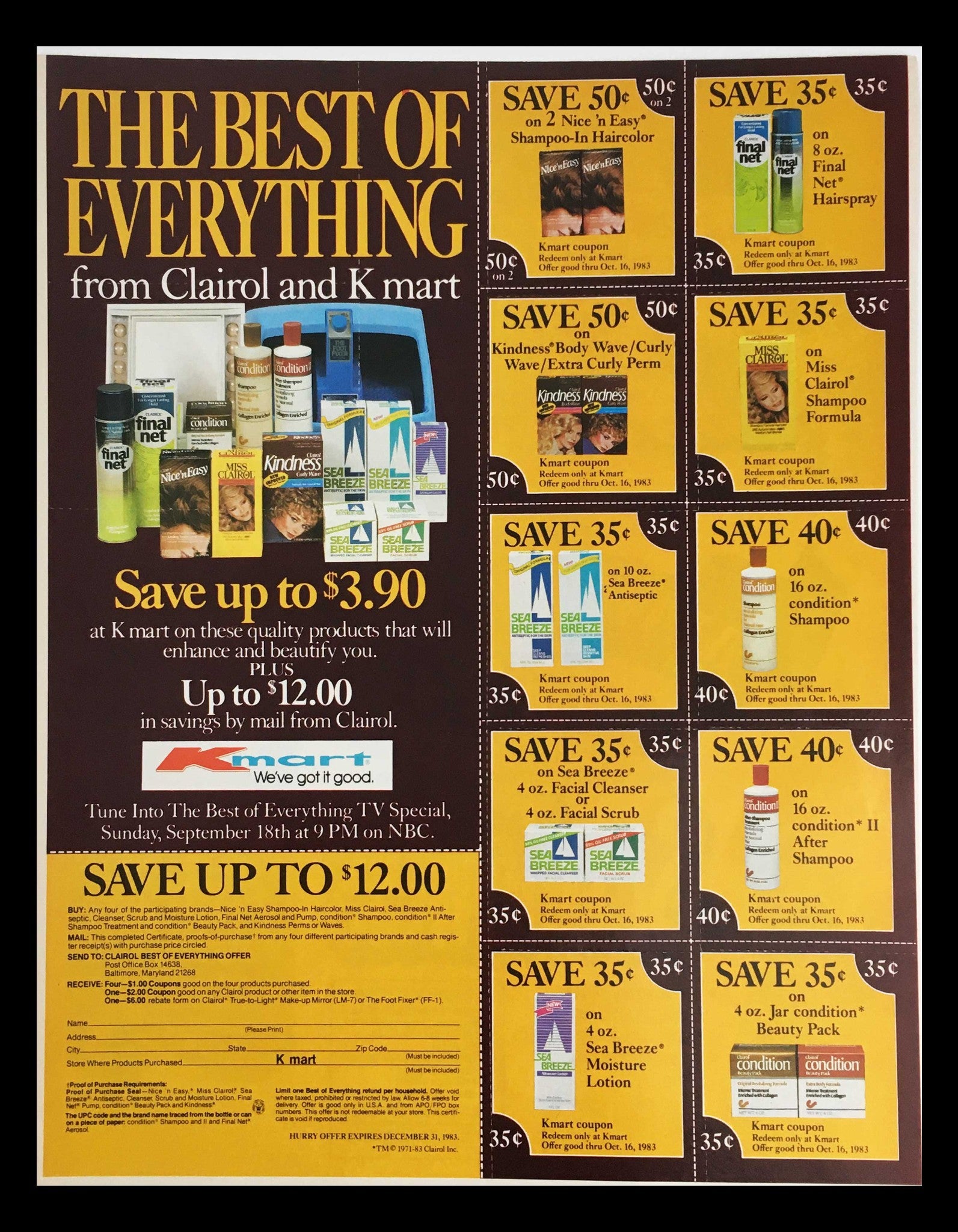 1983 Clairol and K-Mart The Best of Everything Circular Coupon Advertisement