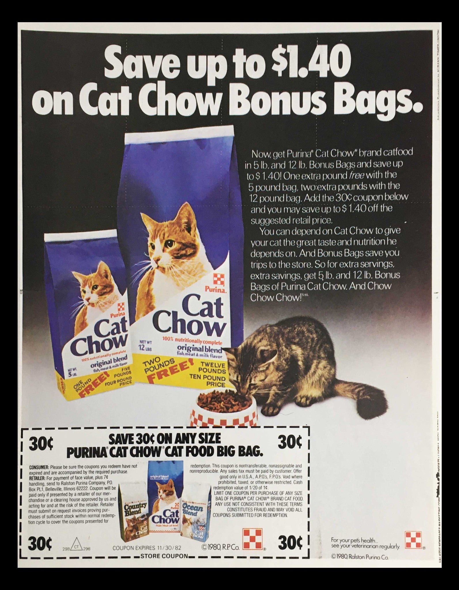 1980 Purina Cat Chow Original Blend Circular Coupon Advertisement