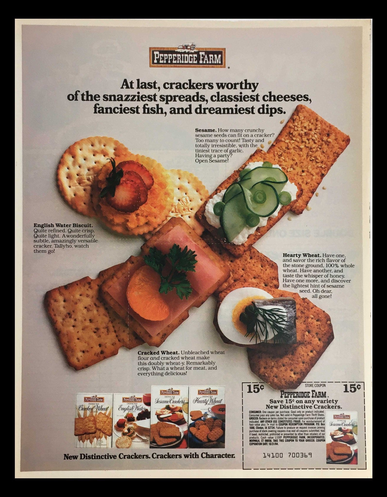 1984 Pepperidge Farm Distinctive Crackers Circular Coupon Advertisement