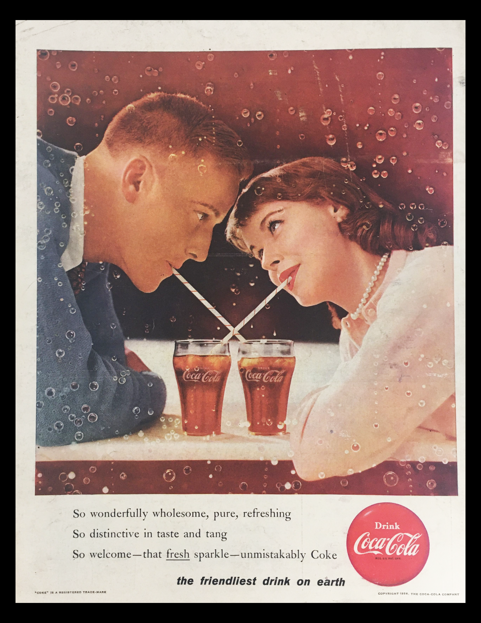 1956 Coca-Cola Fresh Sparkle Coke Vintage Print Ad