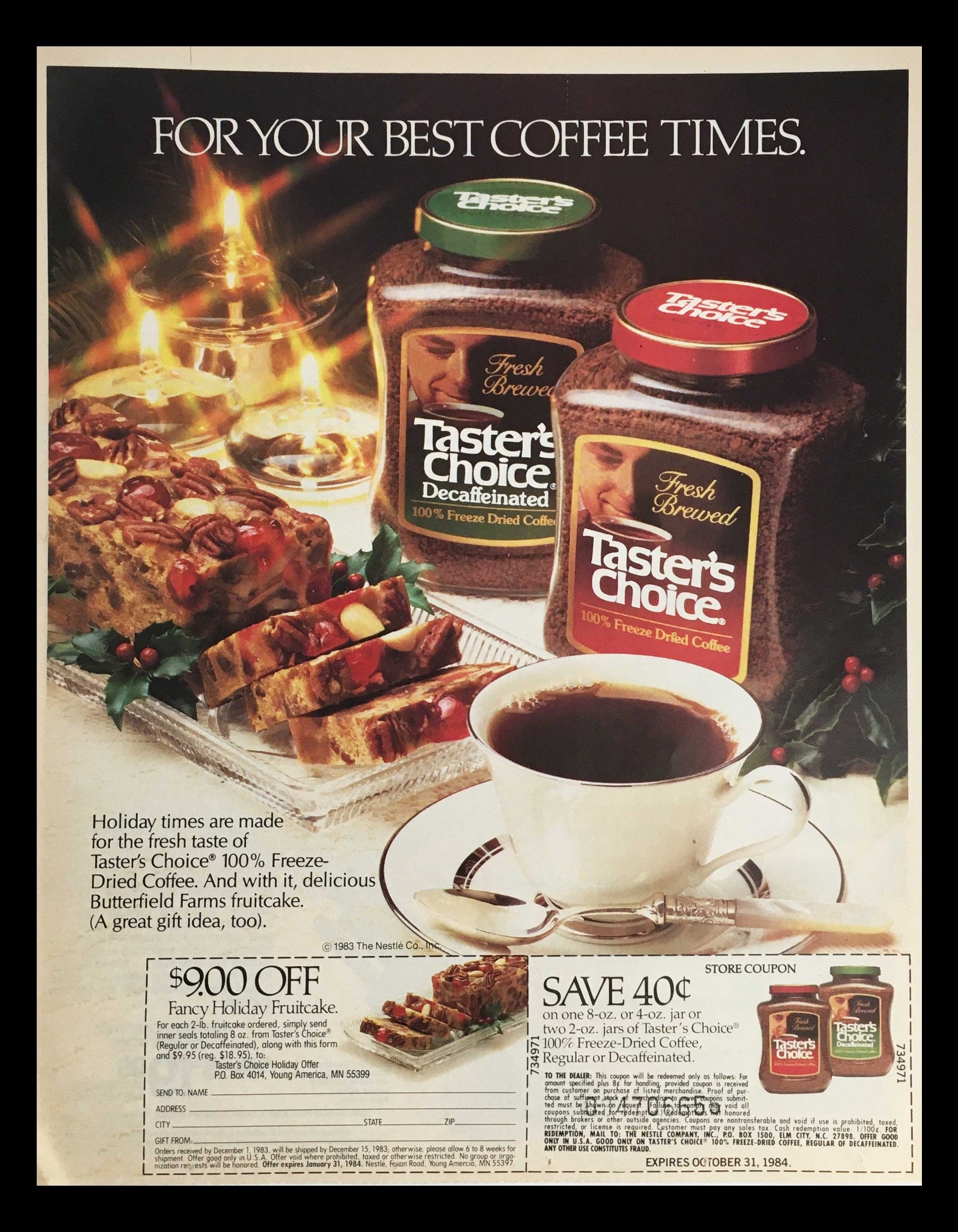 1984 Taster's Choice Freeze Dried Coffee Circular Coupon Advertisement