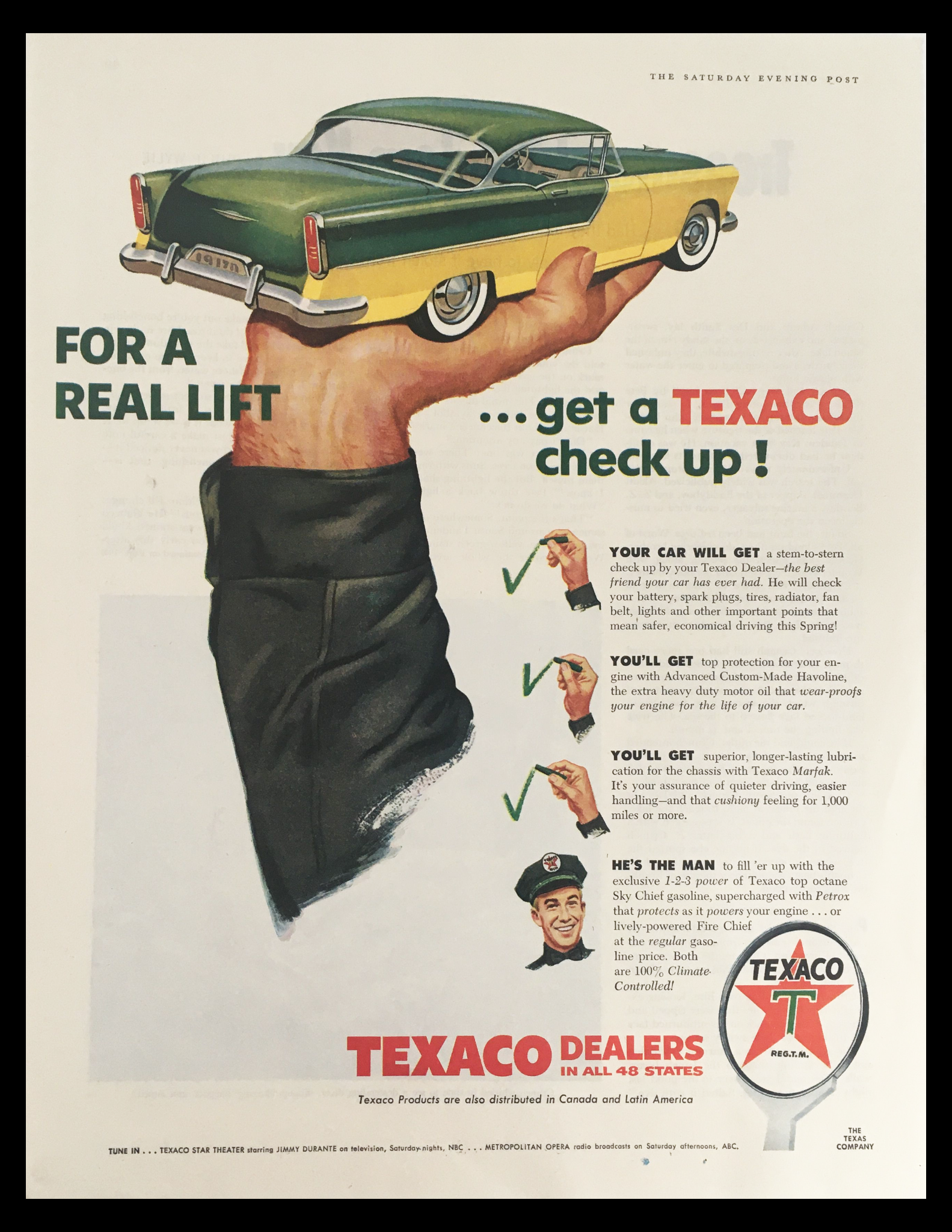 1956 Texaco Sky Chief Gasoline Dealers Vintage Print Ad