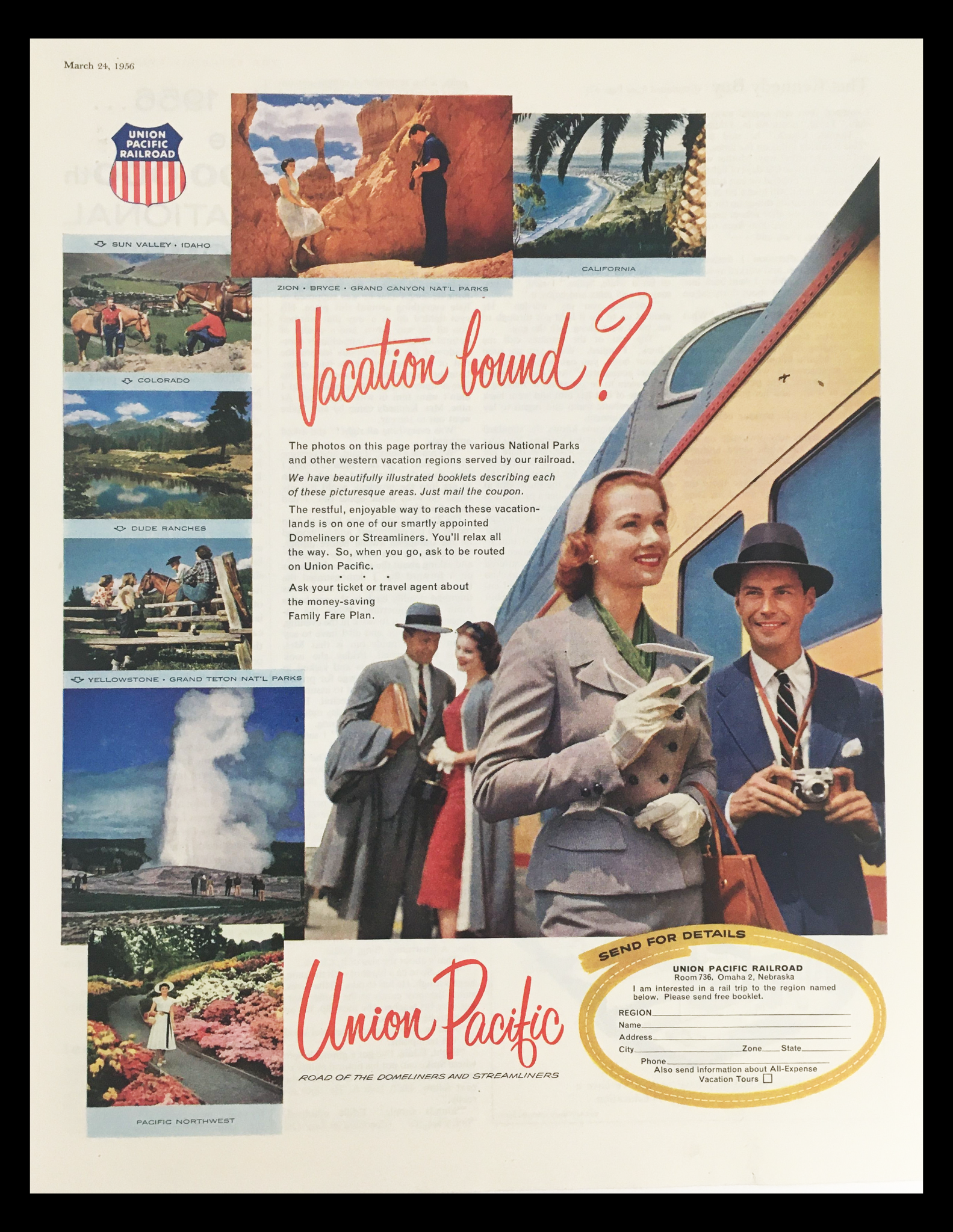 1956 Union Pacific Railroad Vintage Print Ad