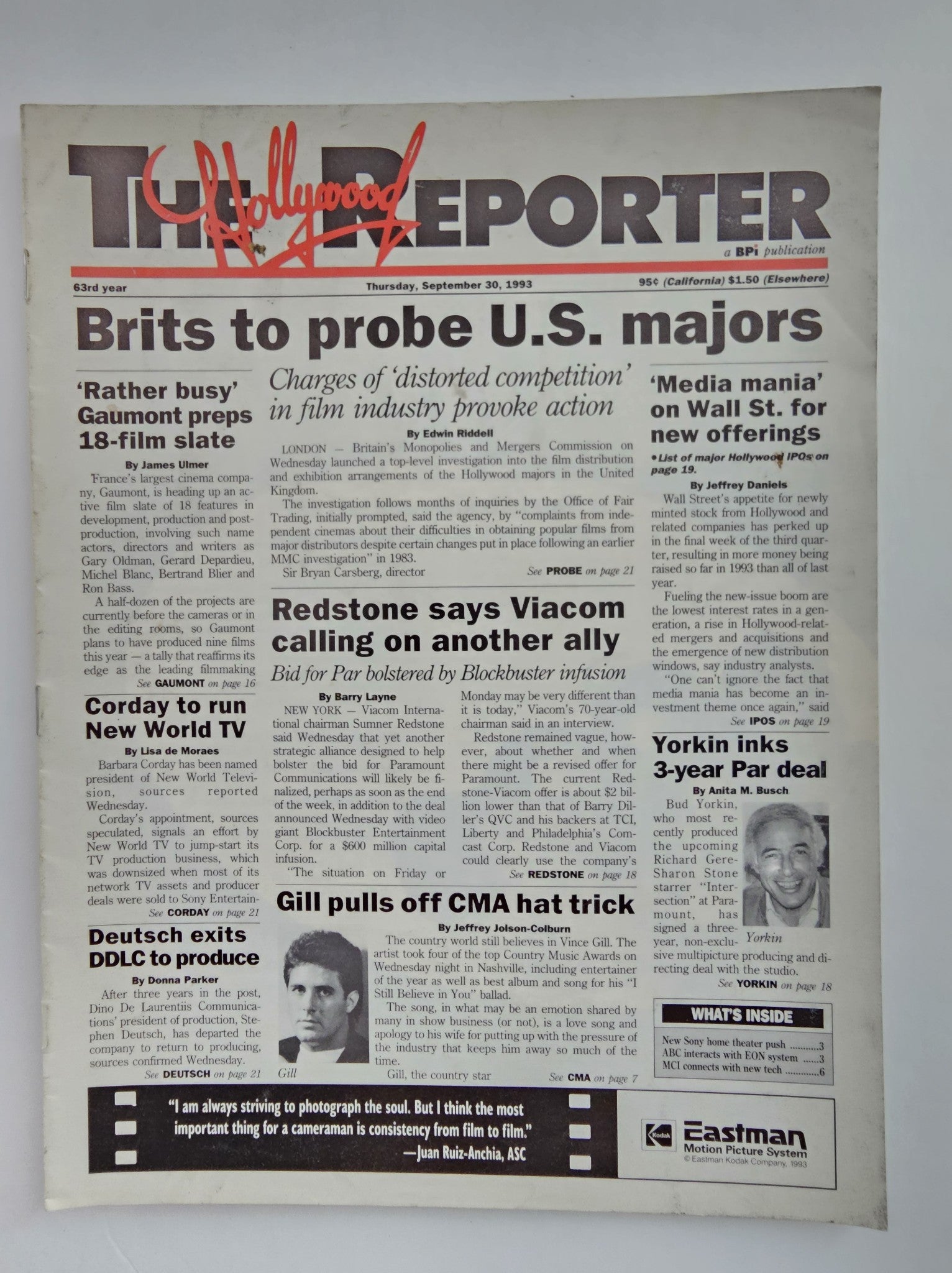 The Hollywood Reporter Magazine September 30 1993 Brits To Probe U.S. No Label