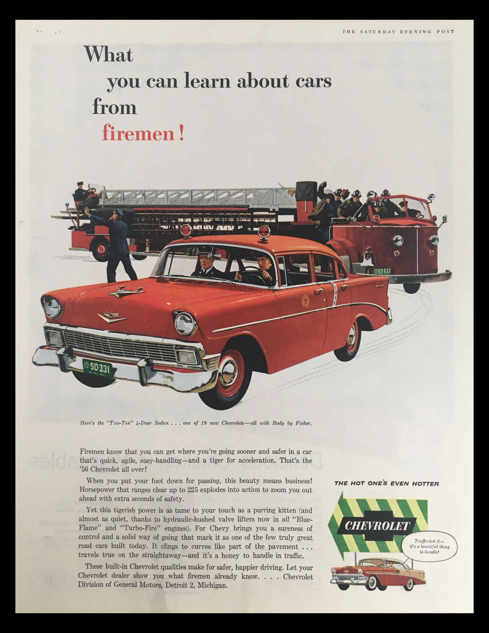 1956 Chevrolet 4-Door Sedan Body by Fisher Vintage Print Ad