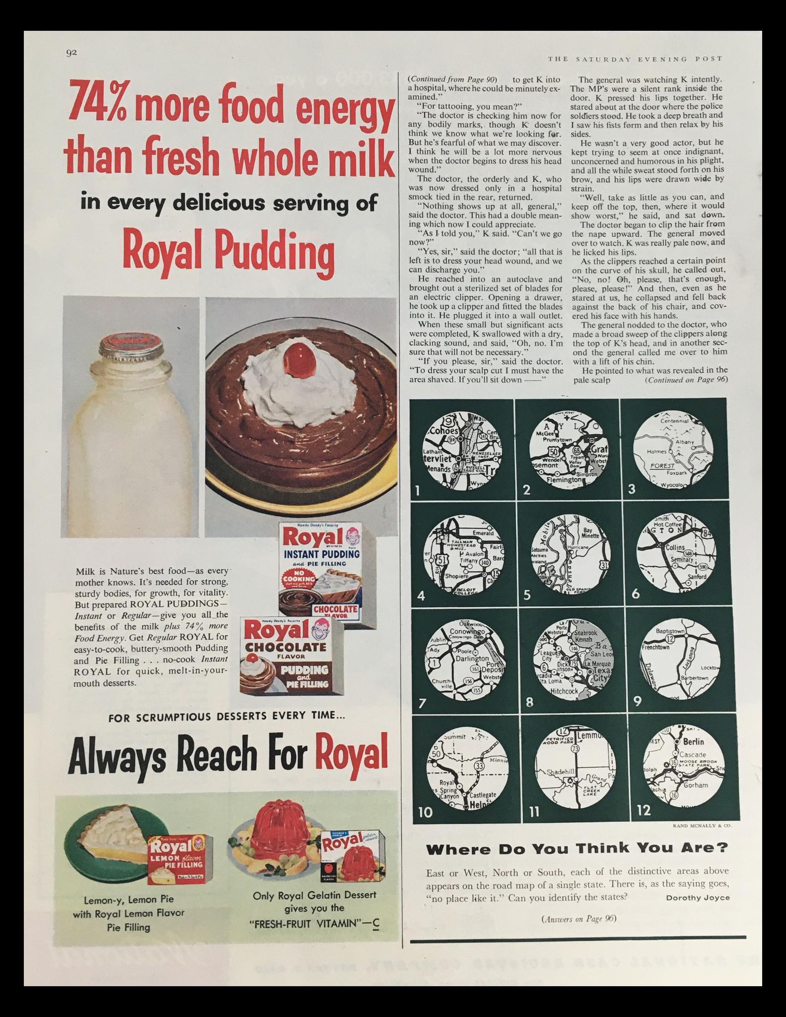 1956 Royal Pudding & Pie Filling Vintage Print Ad