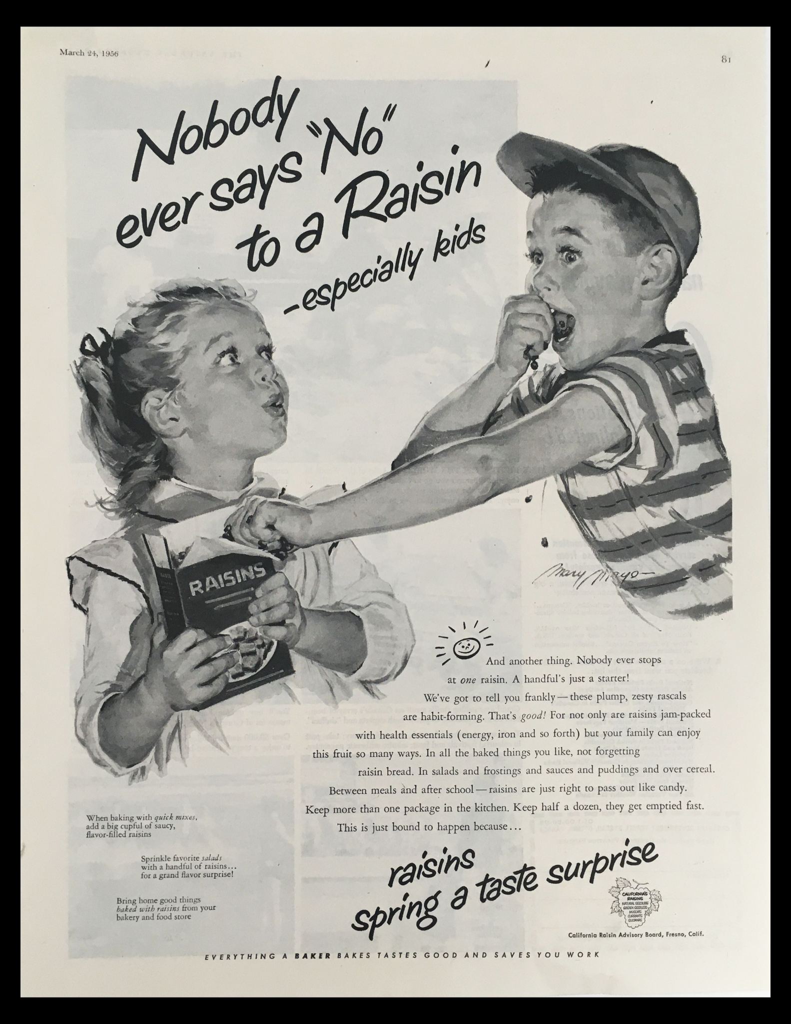 1956 California's Raisin Spring A Taste Vintage Print Ad