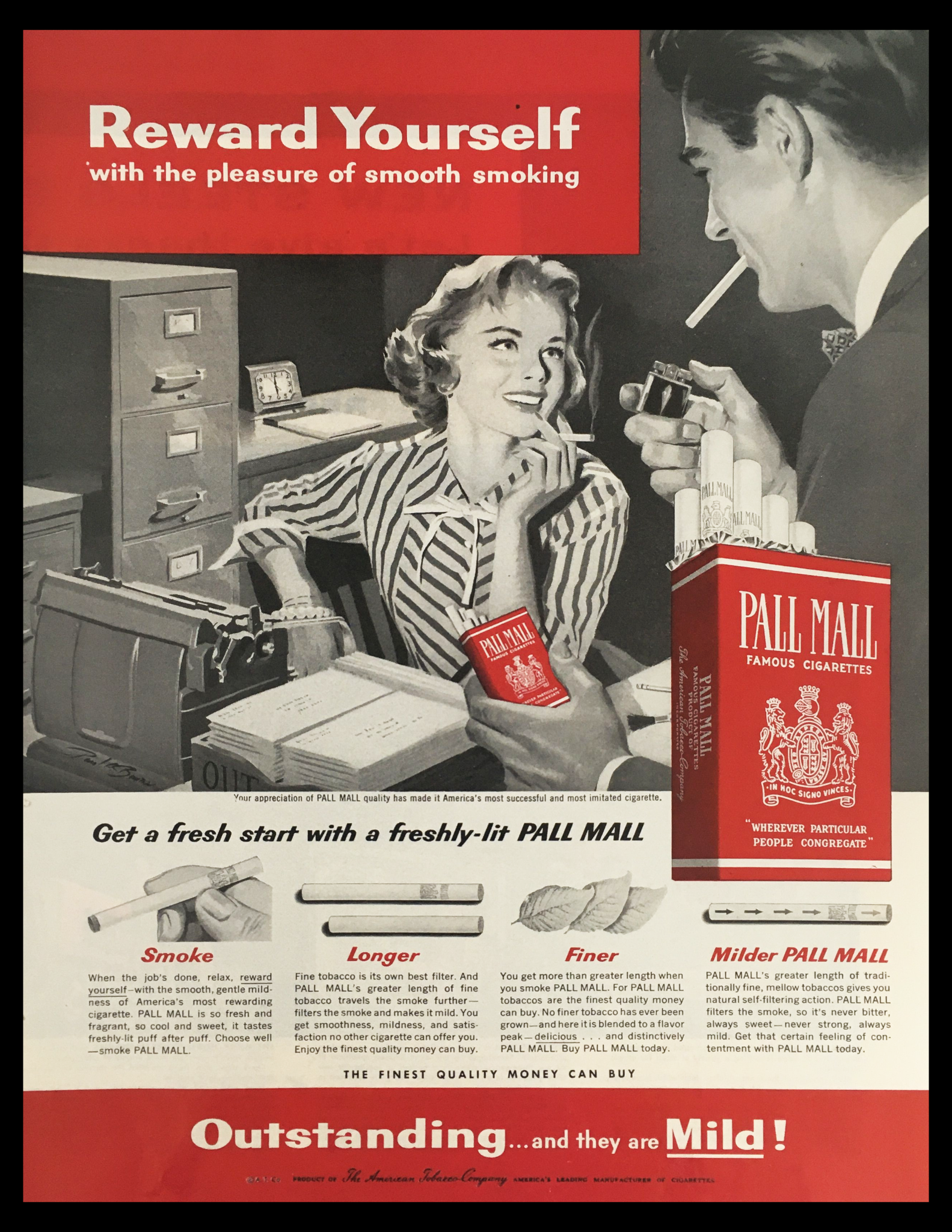 1956 Pall Mall Famous Milder Cigarettes Vintage Print Ad