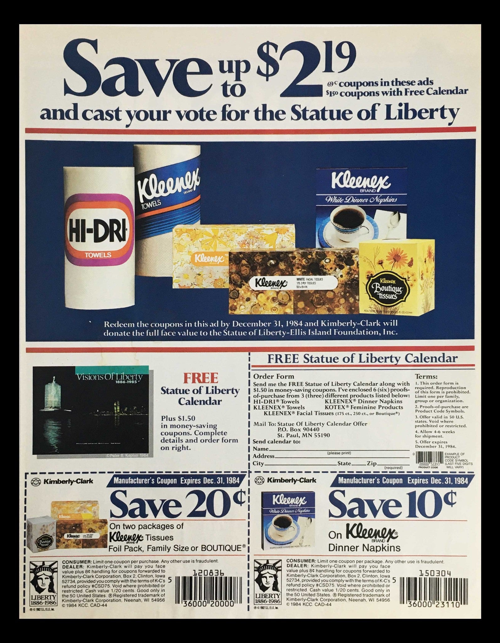 1984 Kimberly-Clark Products Statue of Liberty Circular Coupon Advertisement