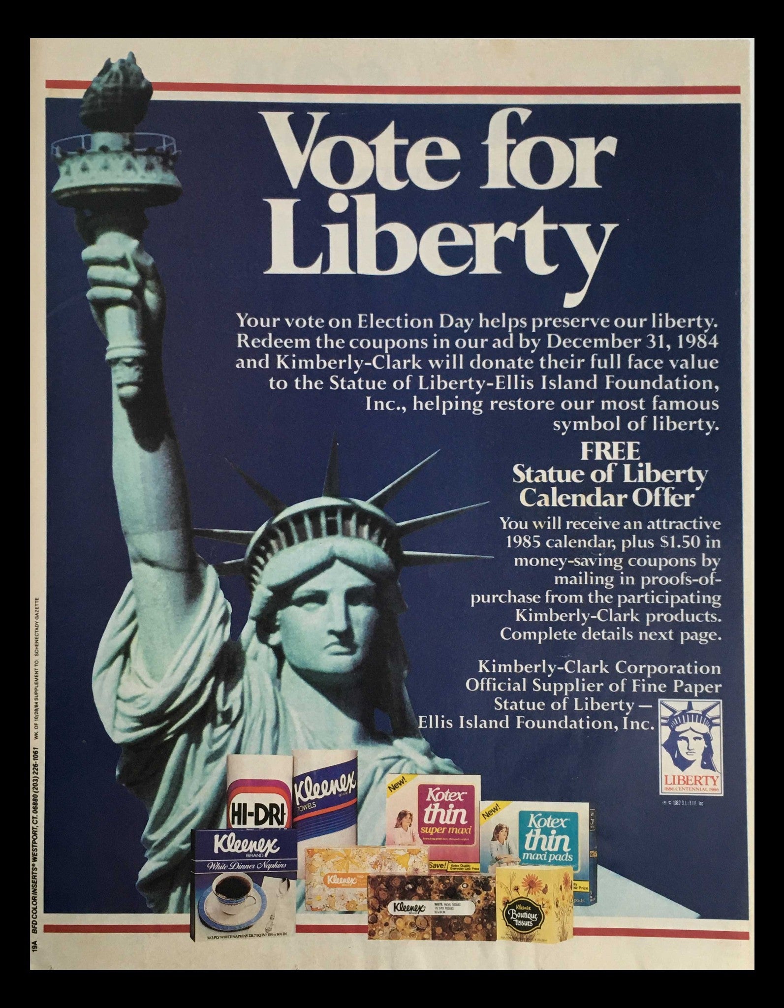 1984 Kimberly-Clark Products Statue of Liberty Circular Coupon Advertisement