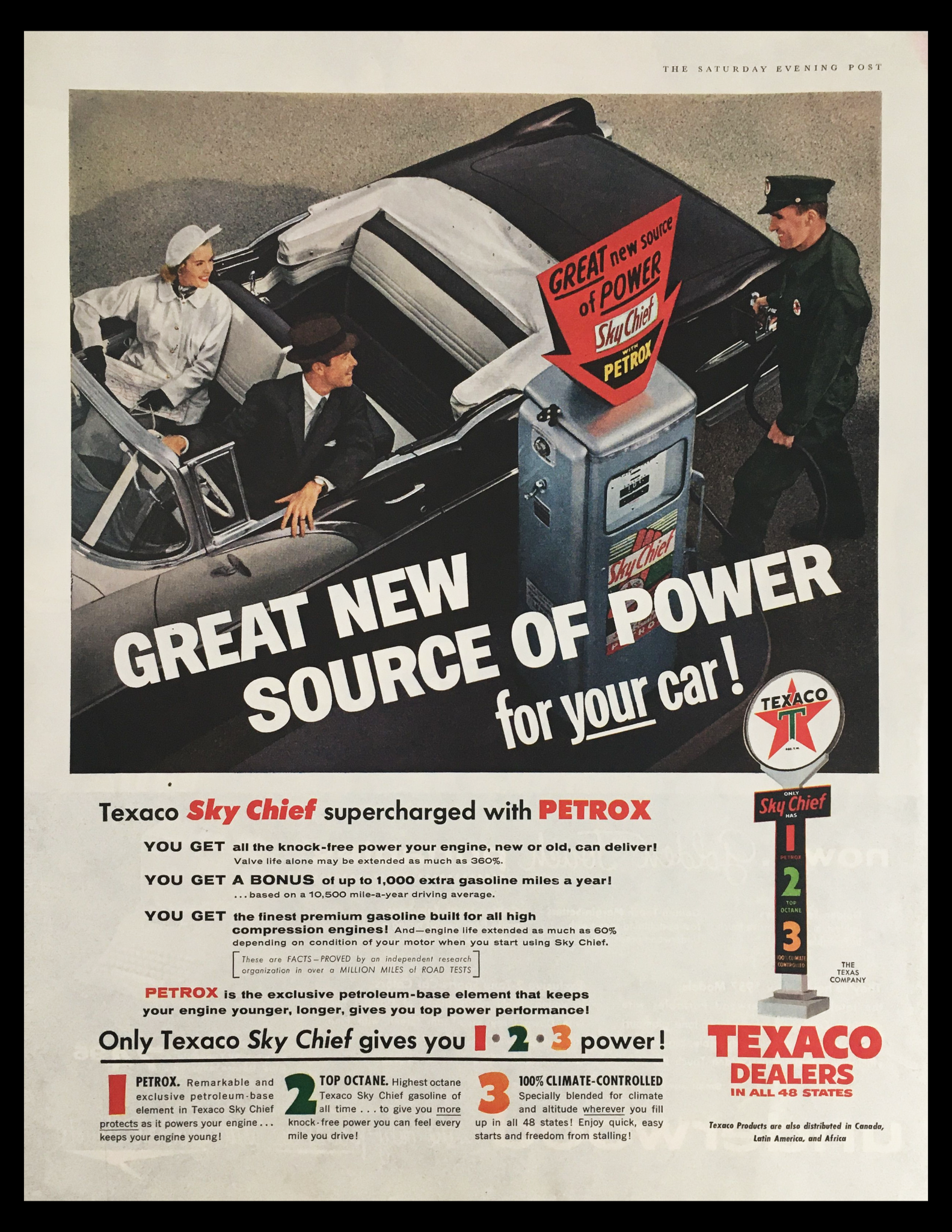 1956 Texaco Sky Chief Supercharged Petrox Vintage Print Ad