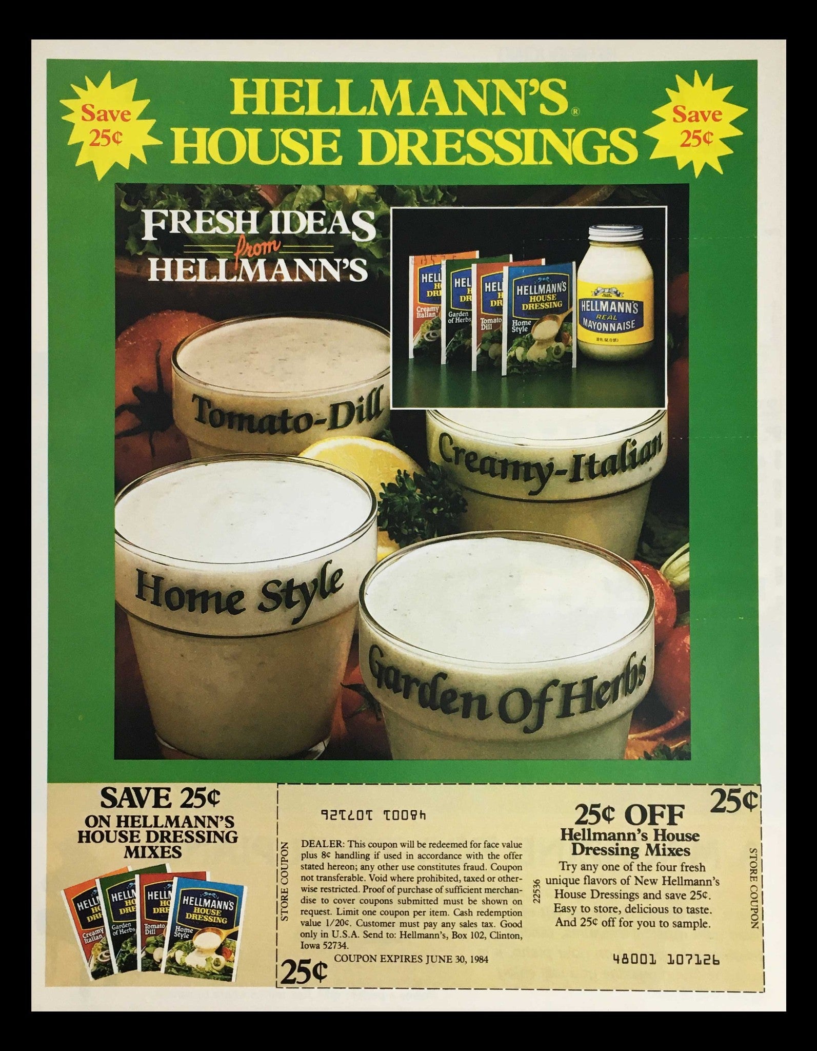 1984 Hellmann's House Dressing Mixes Circular Coupon Advertisement