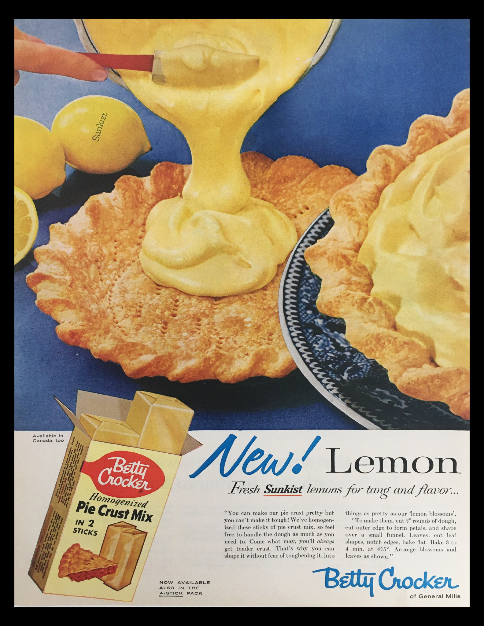 1956 Betty Crocker Homogenized Pie Crust Mix Vintage Print Ad