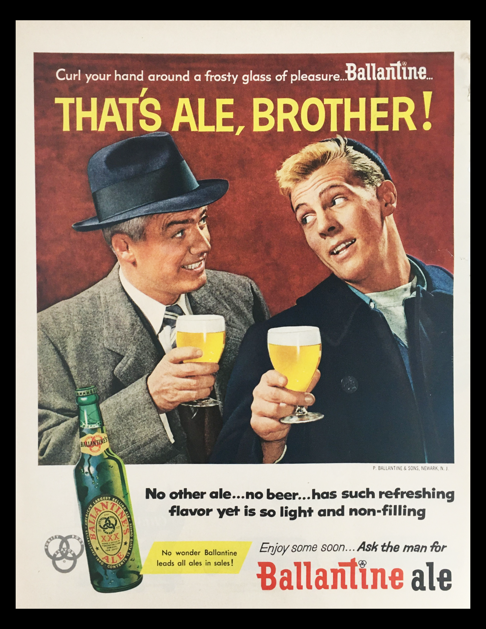 1956 Ballantine's XXX Ale Vintage Print Ad