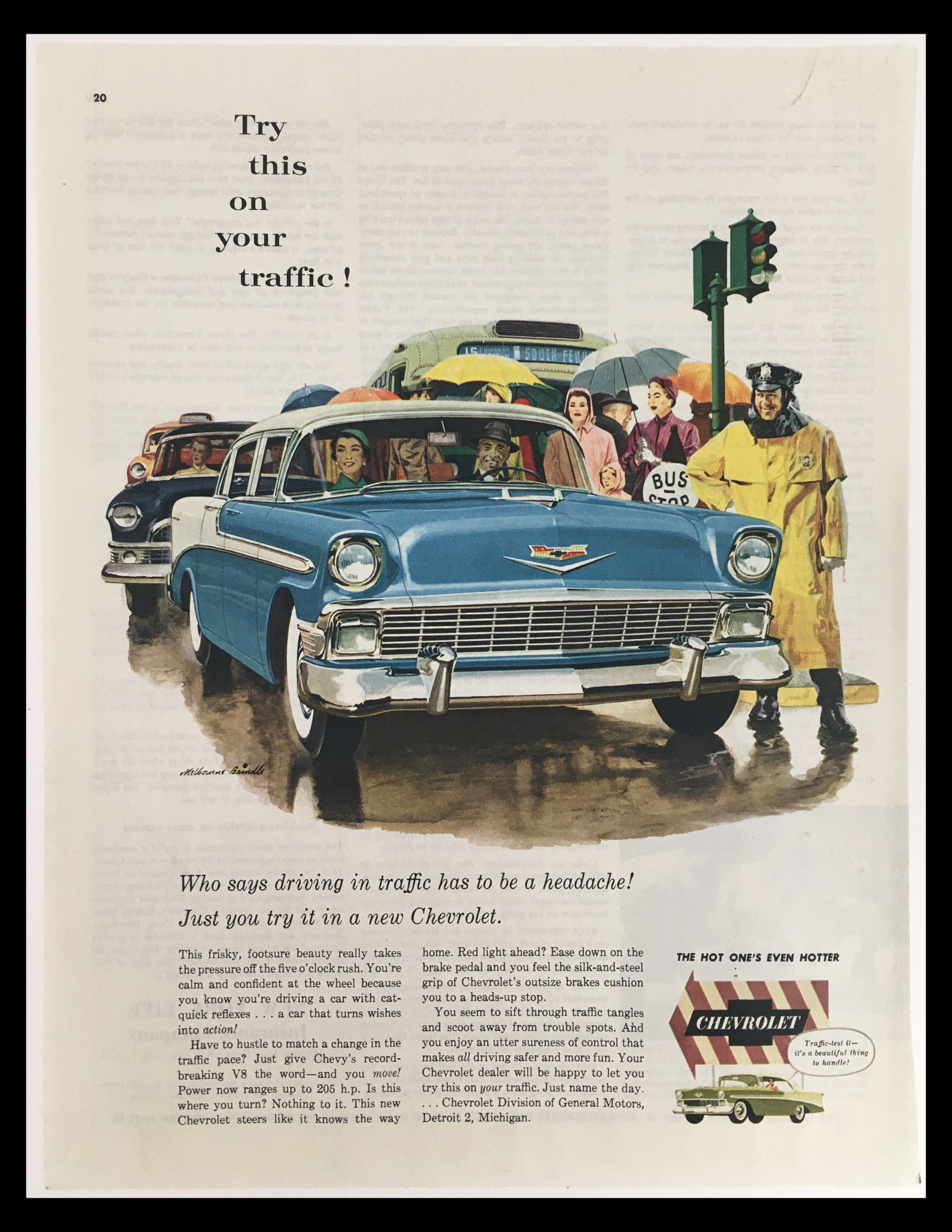 1956 Chevrolet Brakes Cushion Power V8 Vintage Print Ad