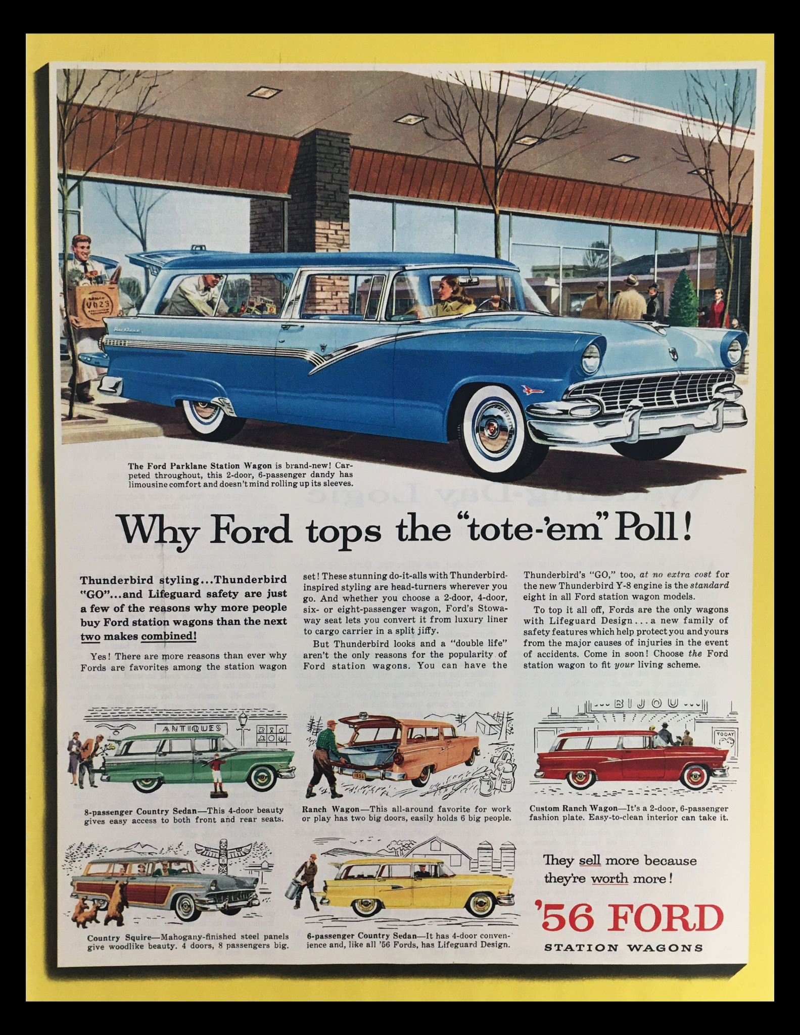 1956 Ford Parklane Station Wagon Vintage Print Ad