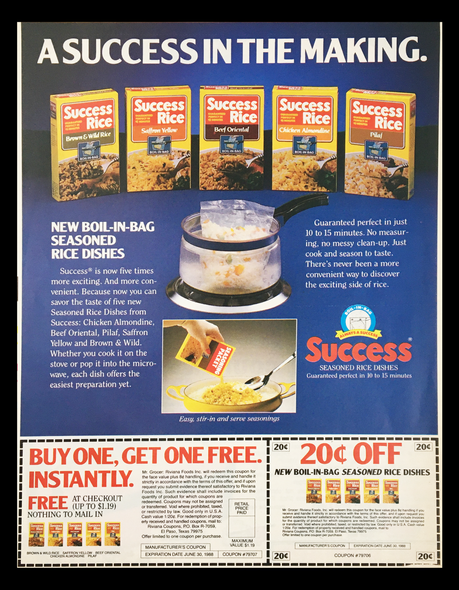 1988 Success Rice Seasoned Rice Dishes Circular Coupon Advertisement