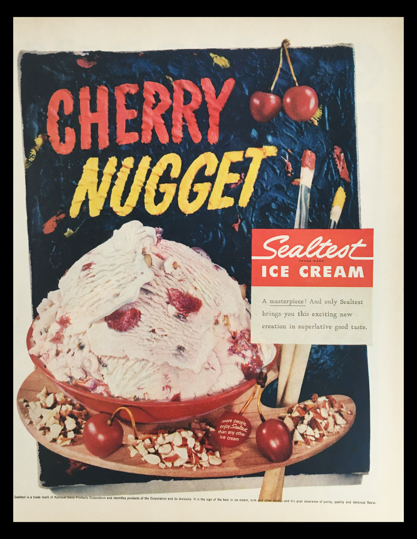 1956 Sealtest Cherry Nugget Ice Cream Vintage Print Ad