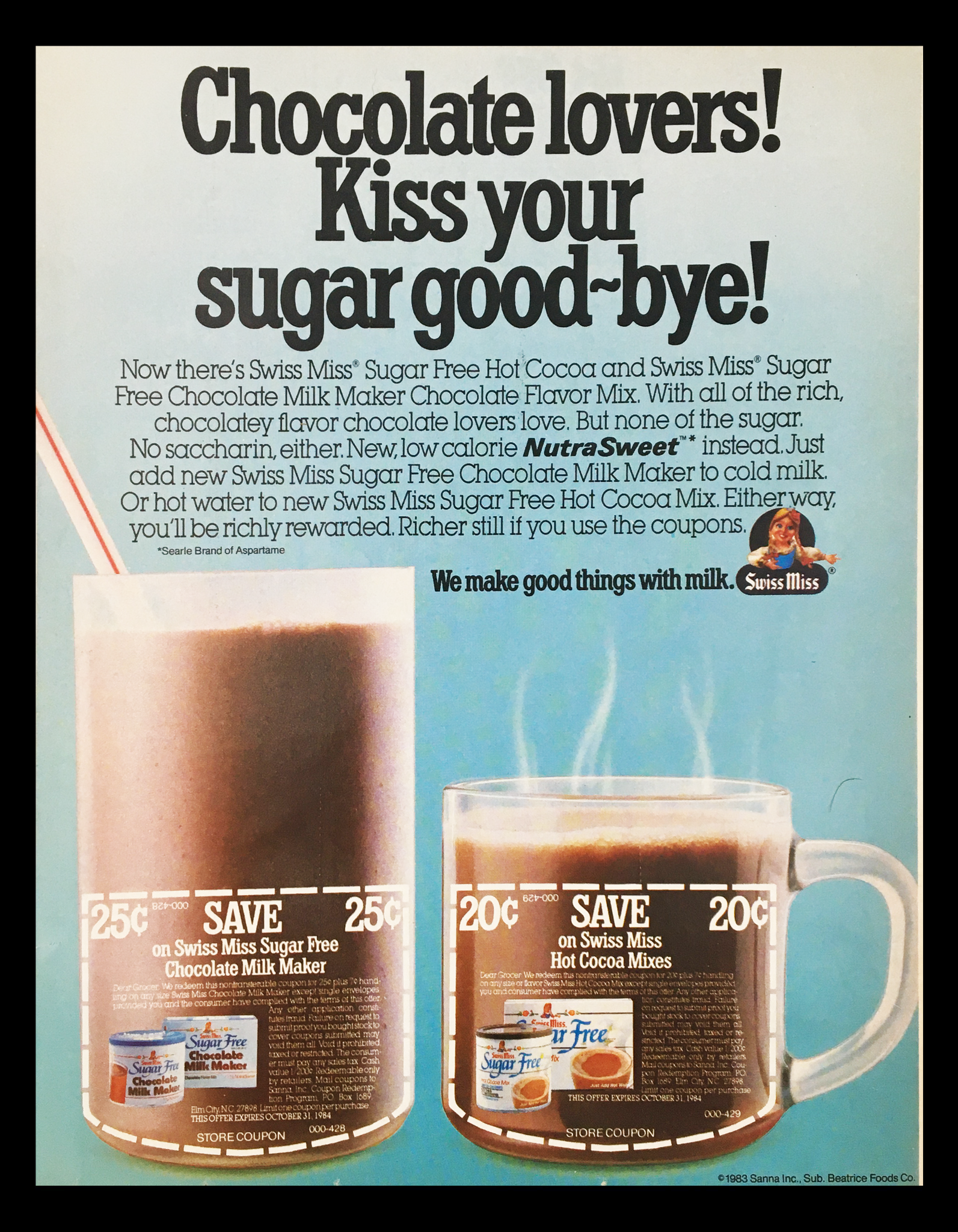 1983 Swiss Miss Sugar Free Hot Cocoa Circular Coupon Advertisement