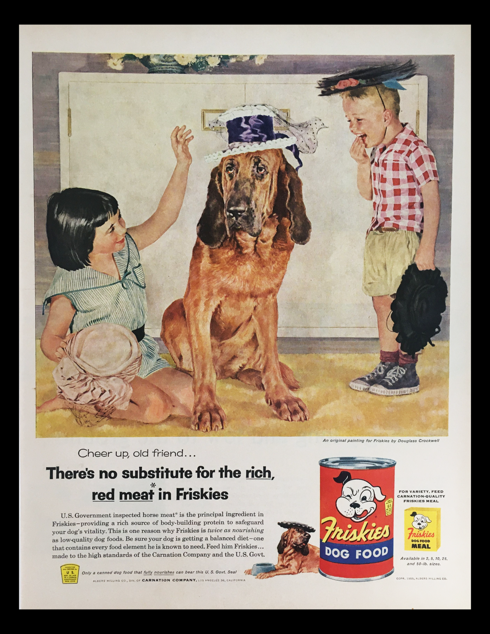 1956 Friskies Dog Food Meal Vintage Print Ad