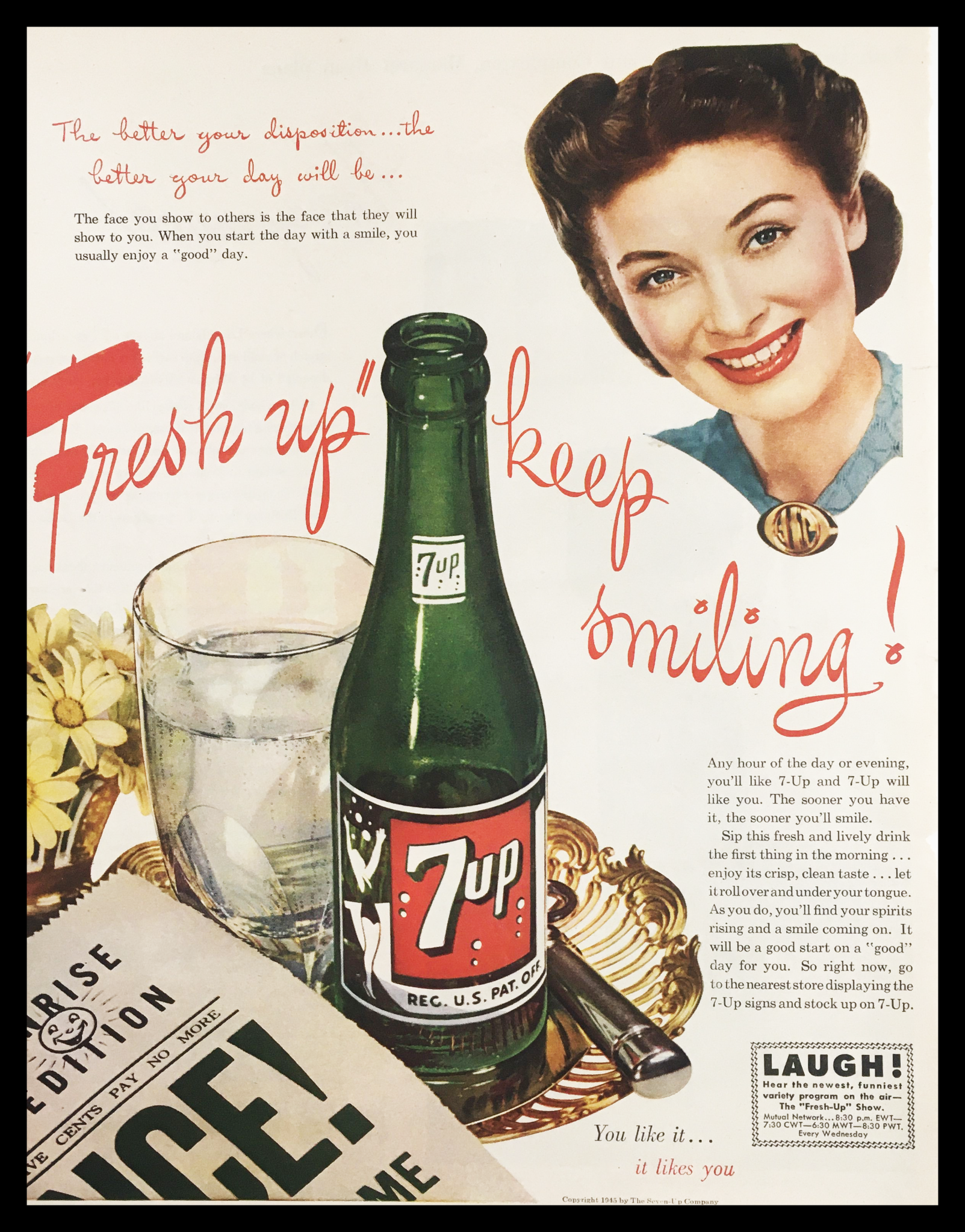 1945 Fresh Up with 7-Up Vintage Print Ad