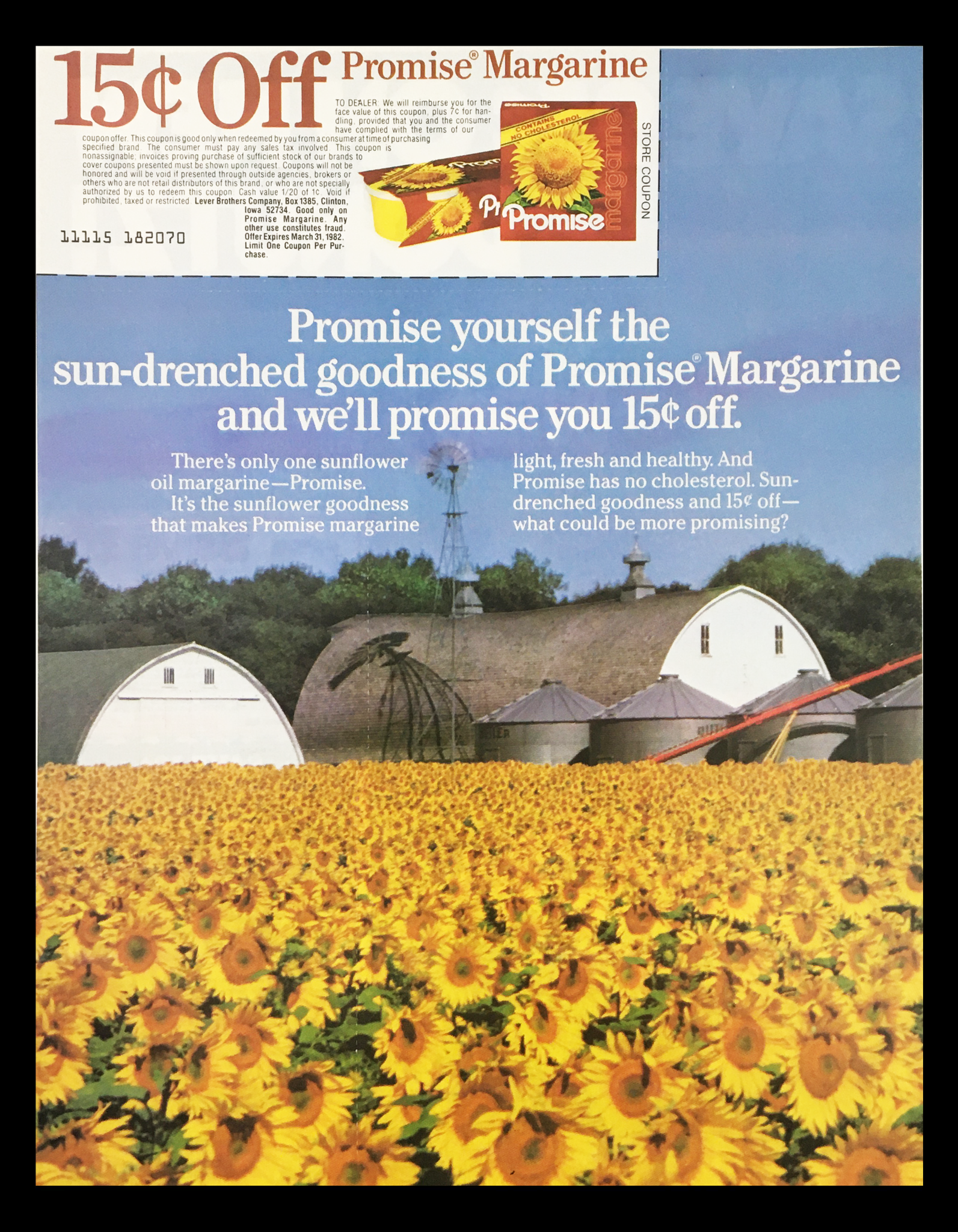 1982 Promise Sunflower Oil Margarine Circular Coupon Advertisement