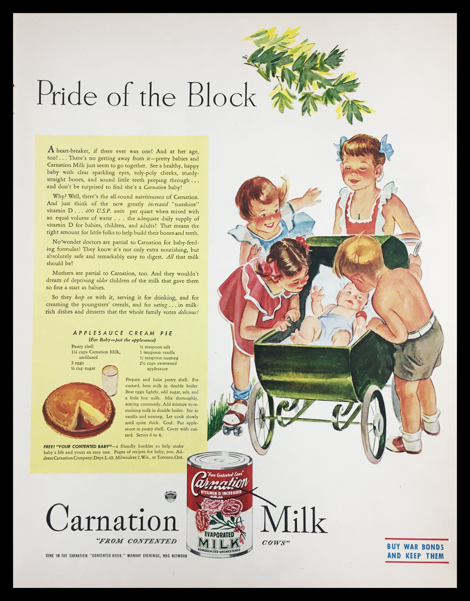 1945 Carnation Evaporated Milk Vintage Print Ad