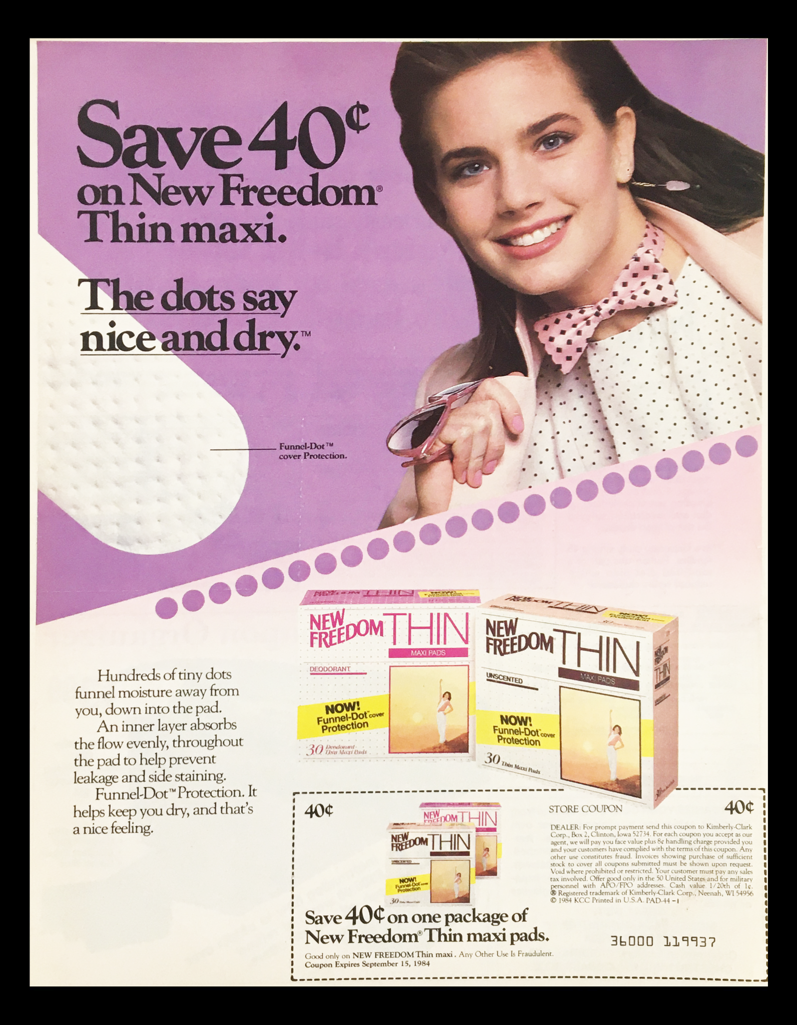 1984 New Freedom Thin Maxi Pads Circular Coupon Advertisement