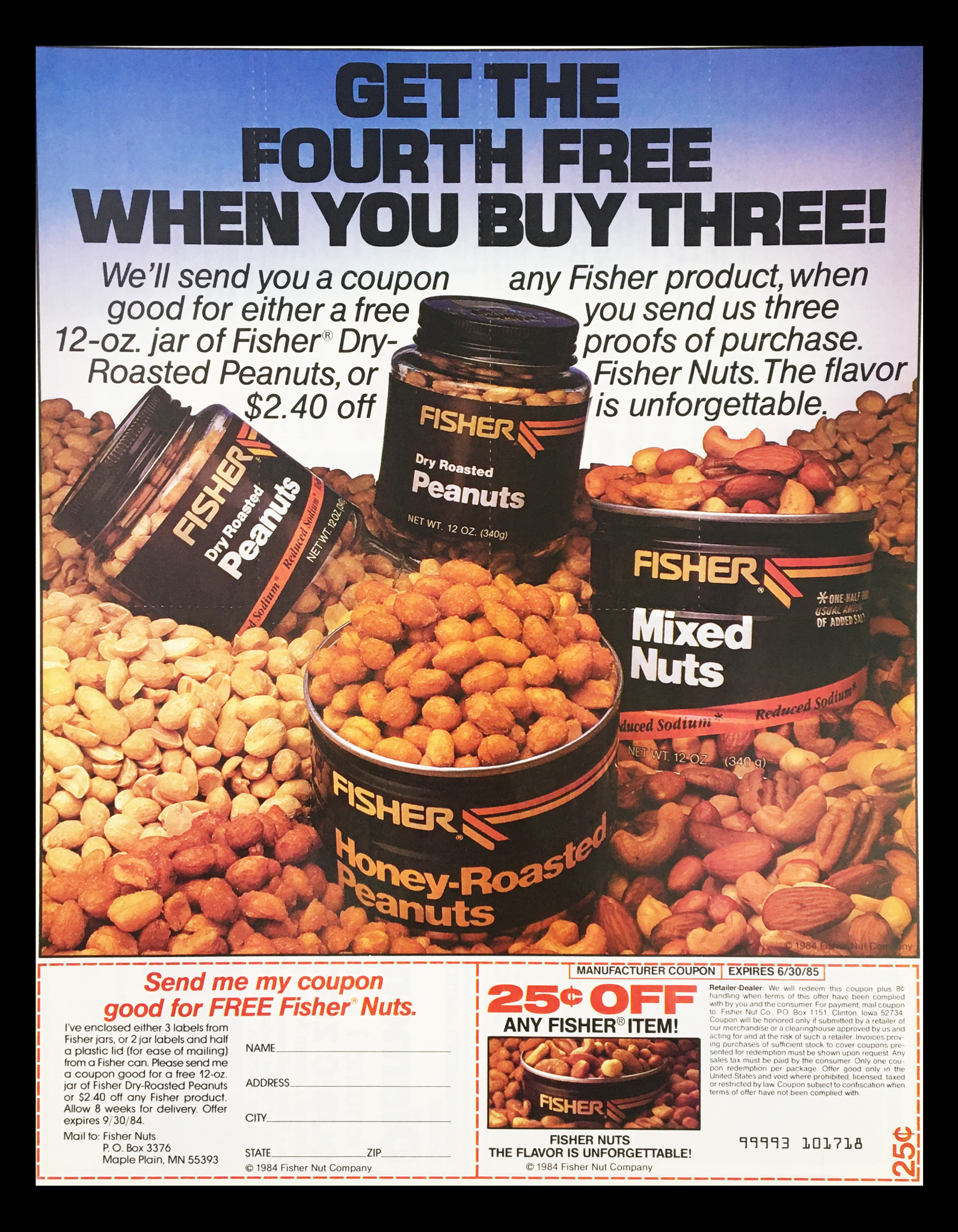 1984 Fisher Mixed and Dry Roasted Peanuts Circular Coupon Advertisement