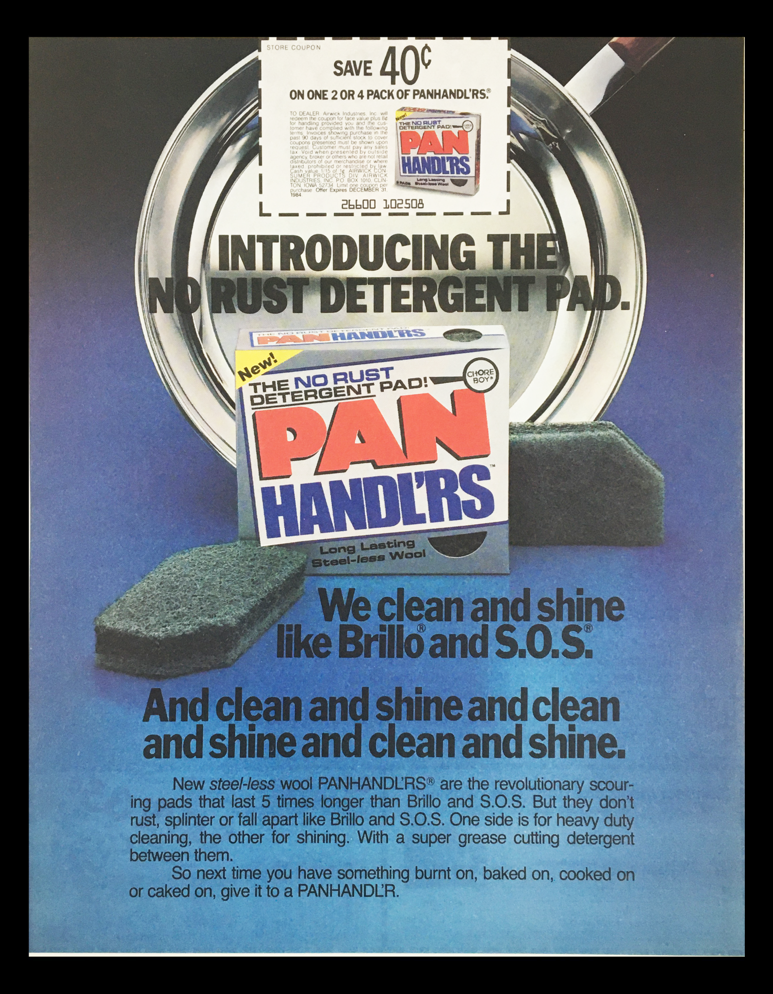 1984 Pan Handl'rs No Rust Detergent Pad Circular Coupon Advertisement