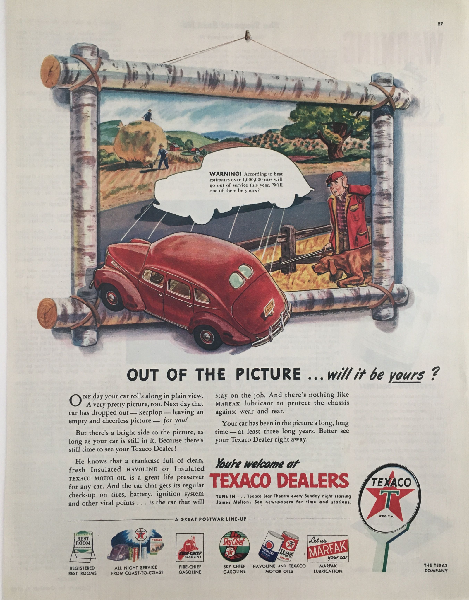 1945 Texaco Dealers Havoline Motor Oil Vintage Print Ad