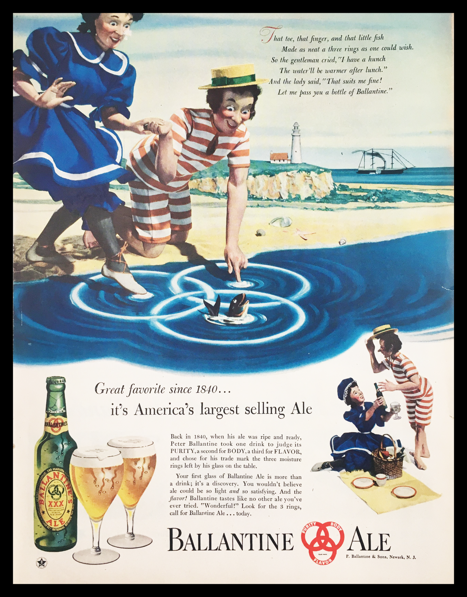 1947 Ballantine's Largest Selling Ale Vintage Print Ad