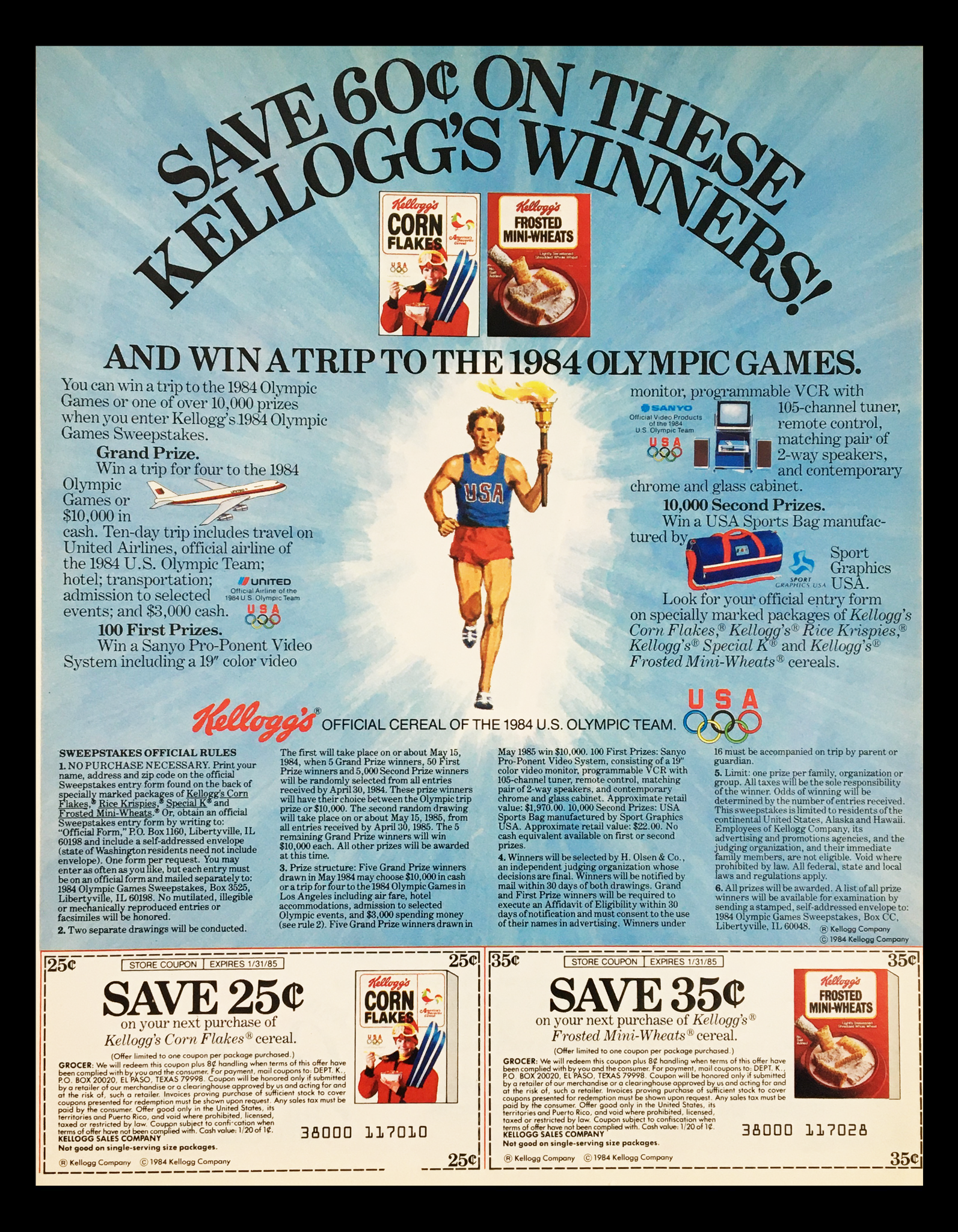 1984 Kellogg's Olympics Official Cereal Circular Coupon Advertisement