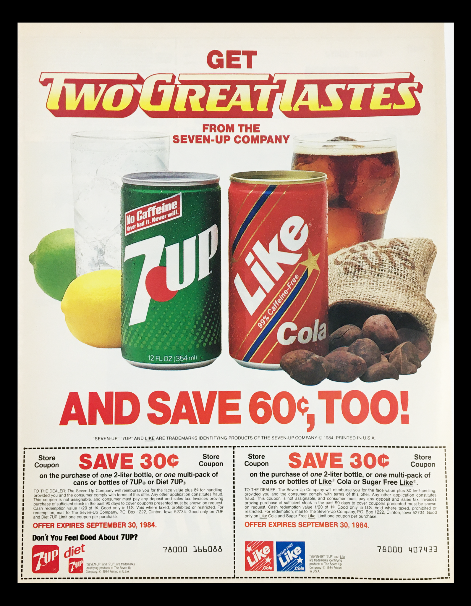 1984 Seven-Up Company Two Great Tastes Circular Coupon Advertisement