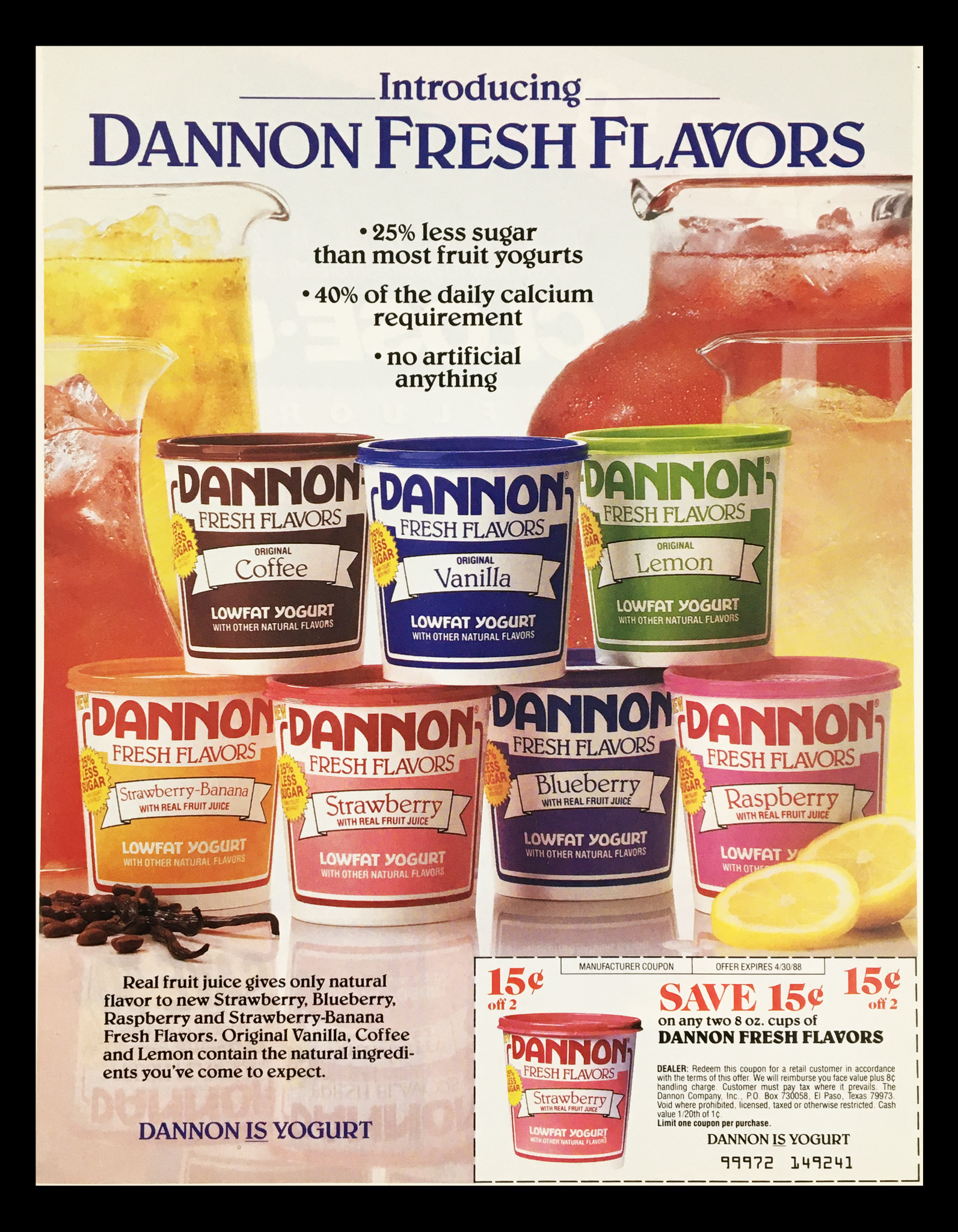 1988 Dannon Fresh Flavors Lowfat Yogurt Circular Coupon Advertisement