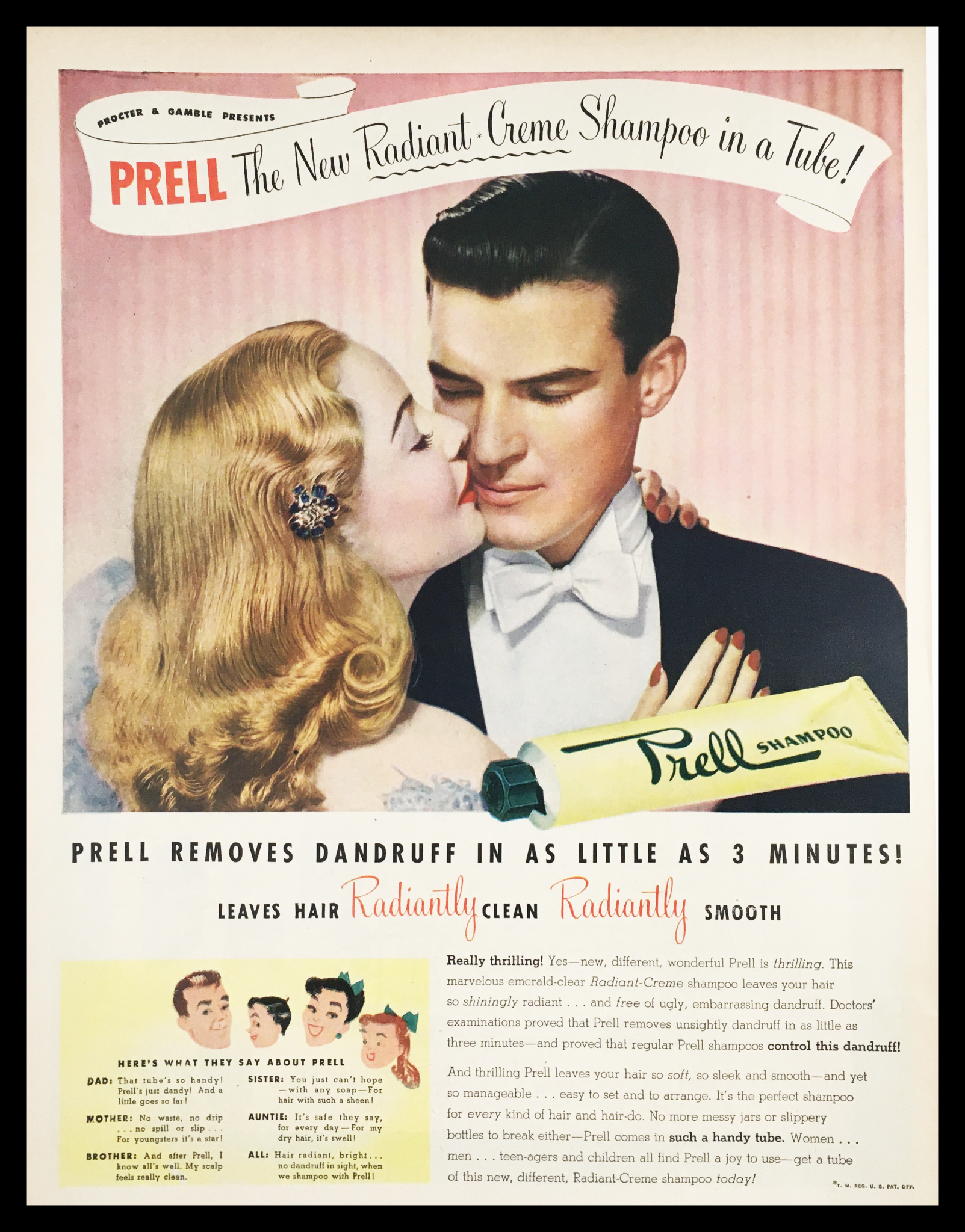 1947 Prell Radiant Creme Shampoo Vintage Print Ad