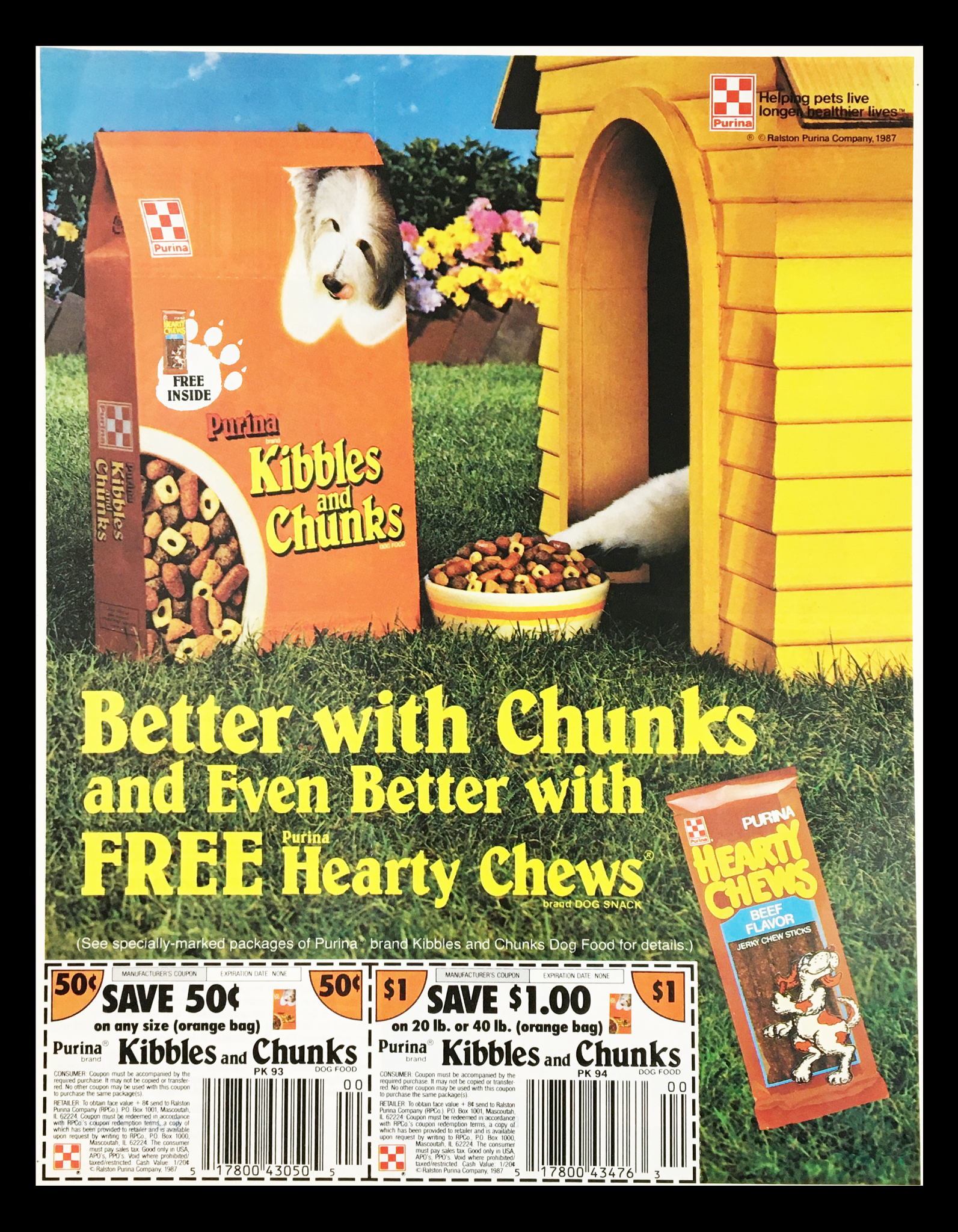 1987 Purina Kibbles and Chunks Dog Food Circular Coupon Advertisement