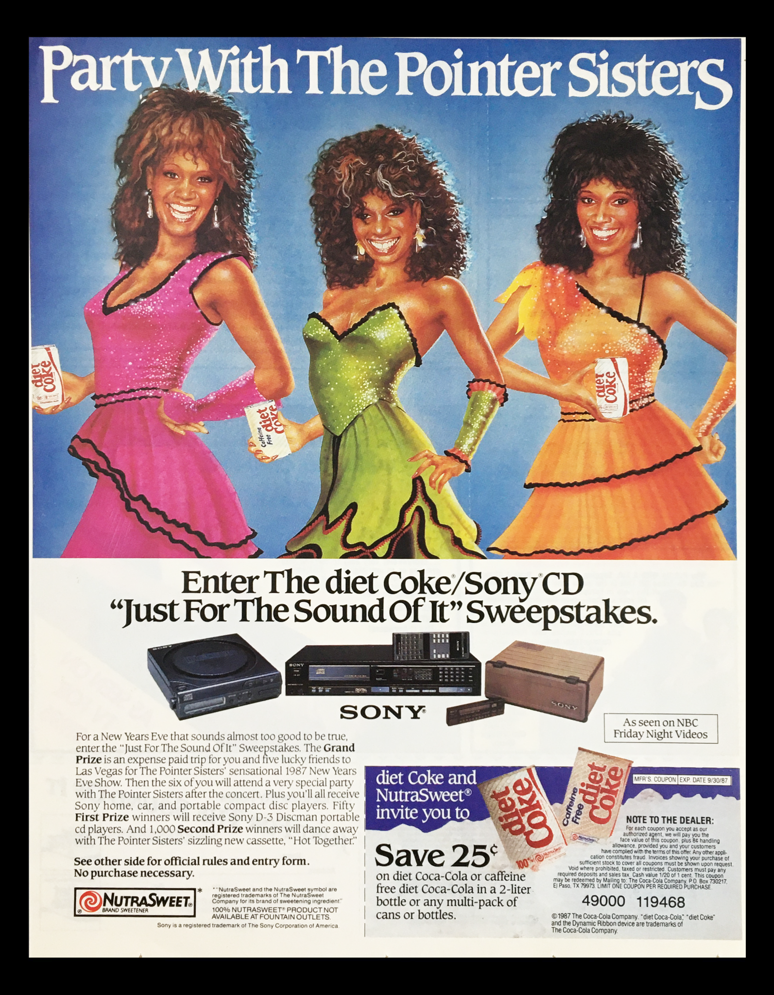 1987 The Diet Coke & Sony CD Sweepstakes Circular Coupon Advertisement