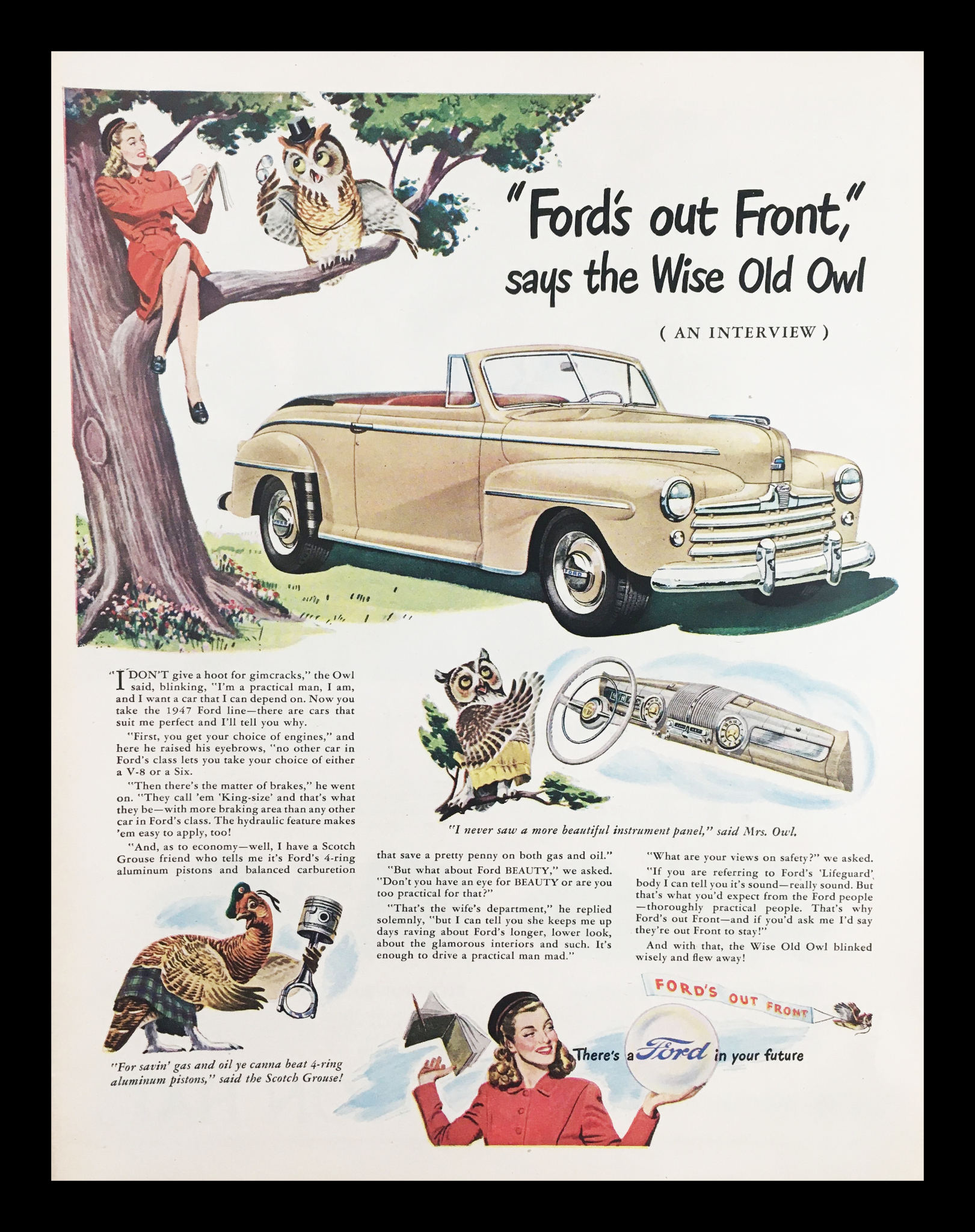 1947 Ford Instrumental Panel Vintage Print Ad