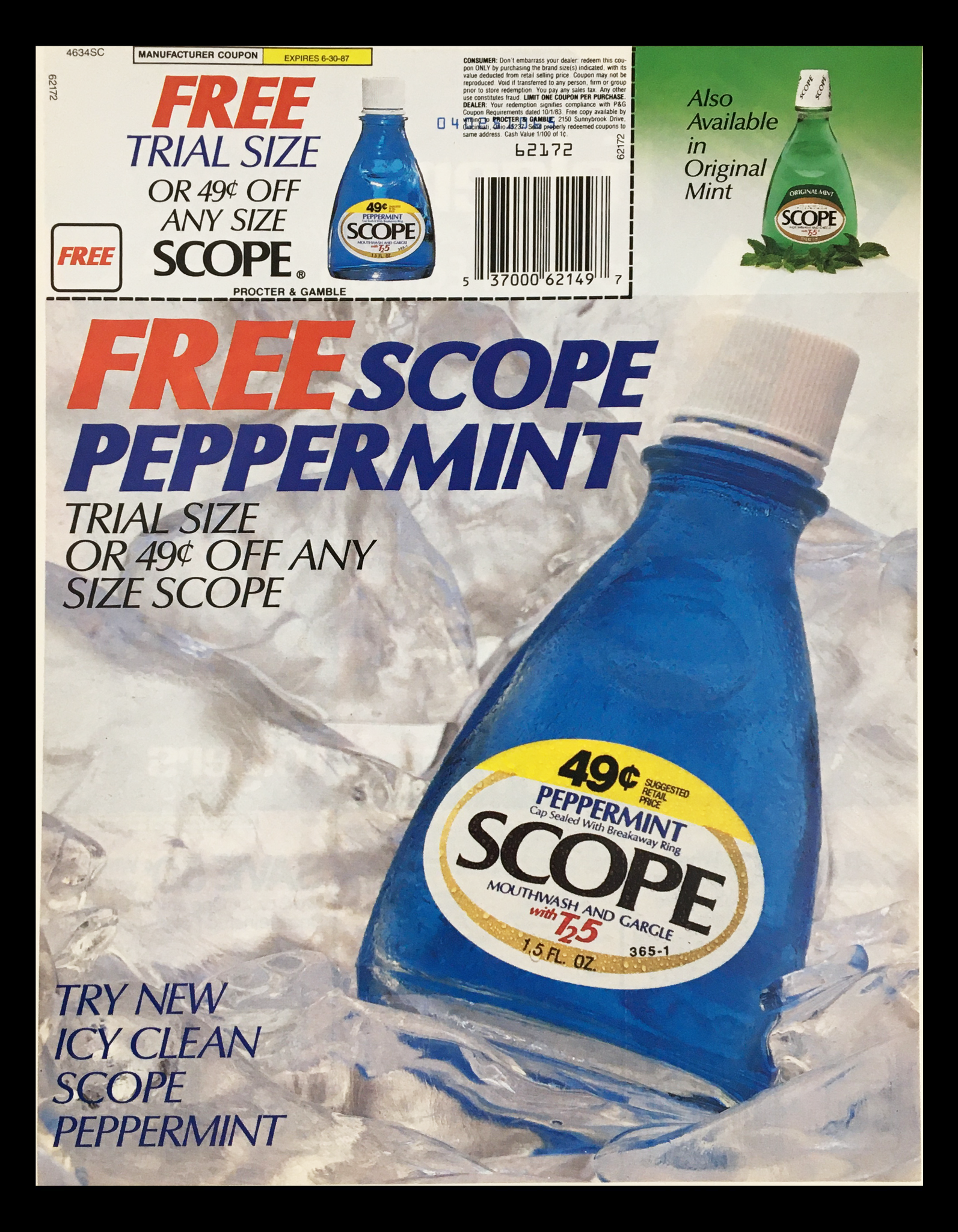 1987 Peppermint Scope Mouthwash and Gargle Circular Coupon Advertisement