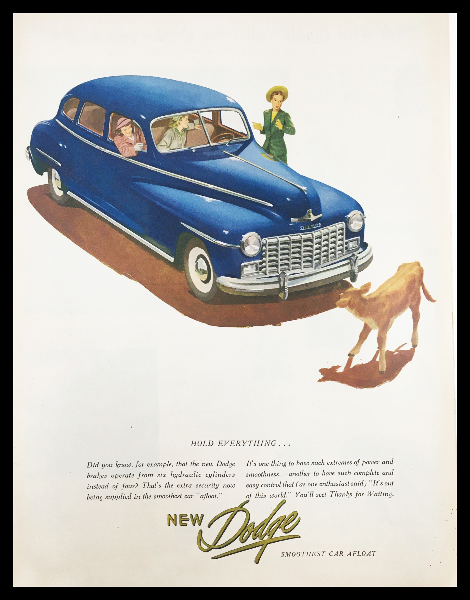 1947 Dodge Smoothest Car Afloat Vintage Print Ad